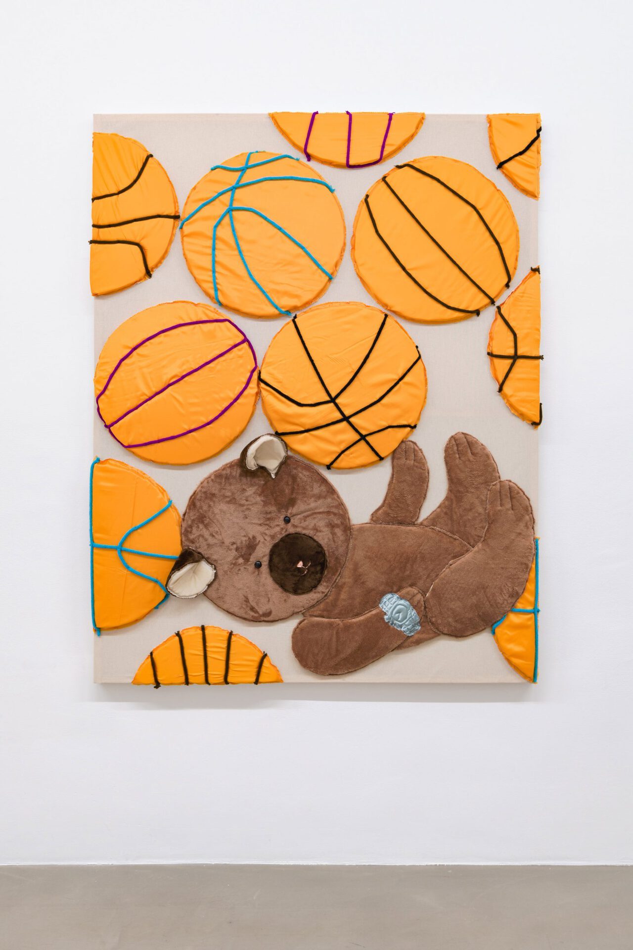 Daniel Ferstl, The secret of my success, 2022, PU-satin, plush, foam, wool, yarn, cotton, wood, 160 x 125 cm. © Wonnerth Dejaco and the artist. Photo: Peter Mochi
