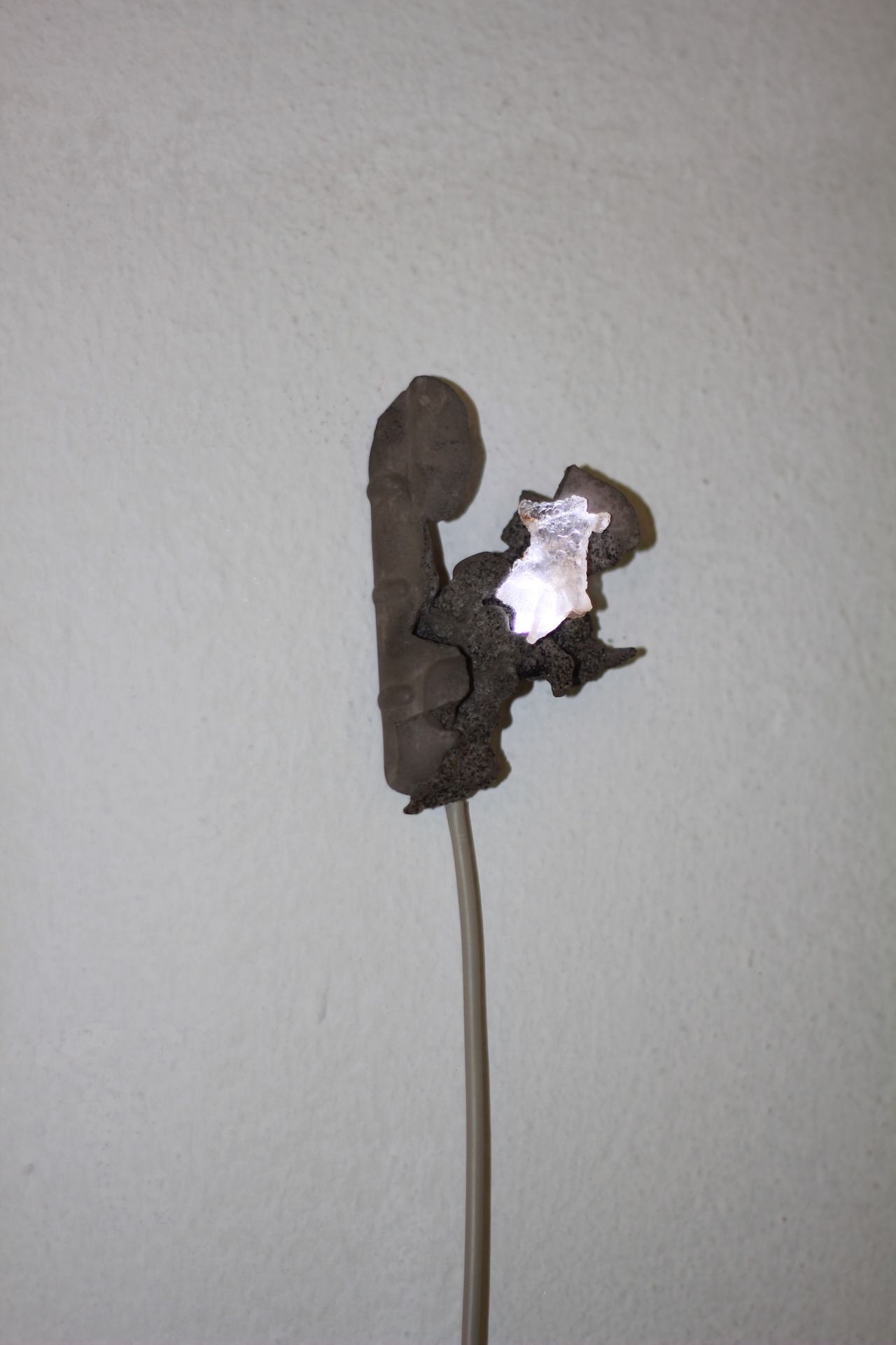 Hunter Longe, Relic of an Evaporated Sea VI, 2021 Selenite, flickering LED, magnetite sand, gypsum cement, graphite, pigments, 140 x 68 x 22 mm