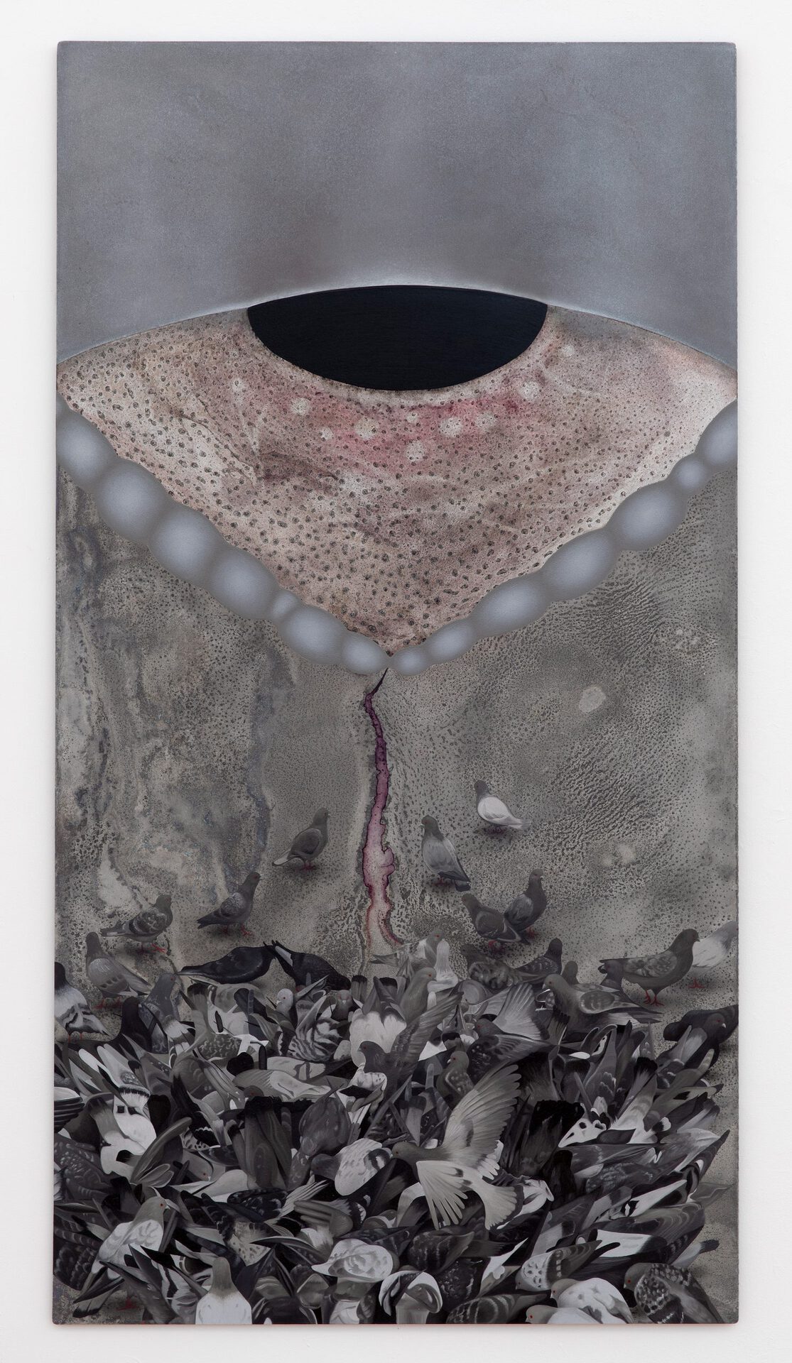 Sarah Księska, Mass, 2020, oil and acrylic ink on patinated aluminium, 225 × 120 cm.