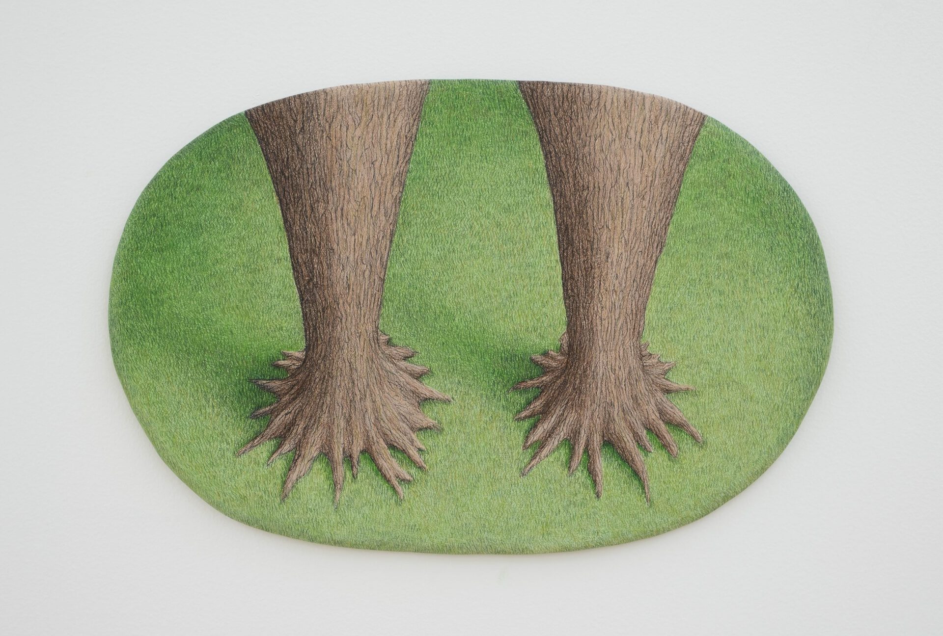 Kian McKeown, Treefeet, 2021, colored pencil and acrylic on wood 16 5/16 x 12 7/8