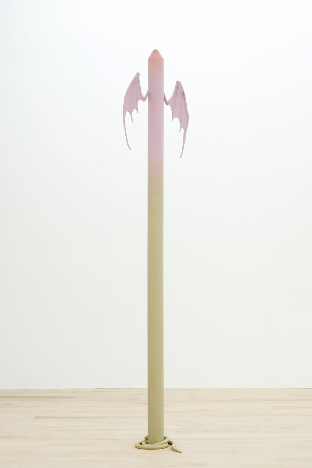 Kian McKeown, Blushing Bat, 2021, cardboard tube, epoxy clay, paint, 74 1/2 x 11 15/16 in
