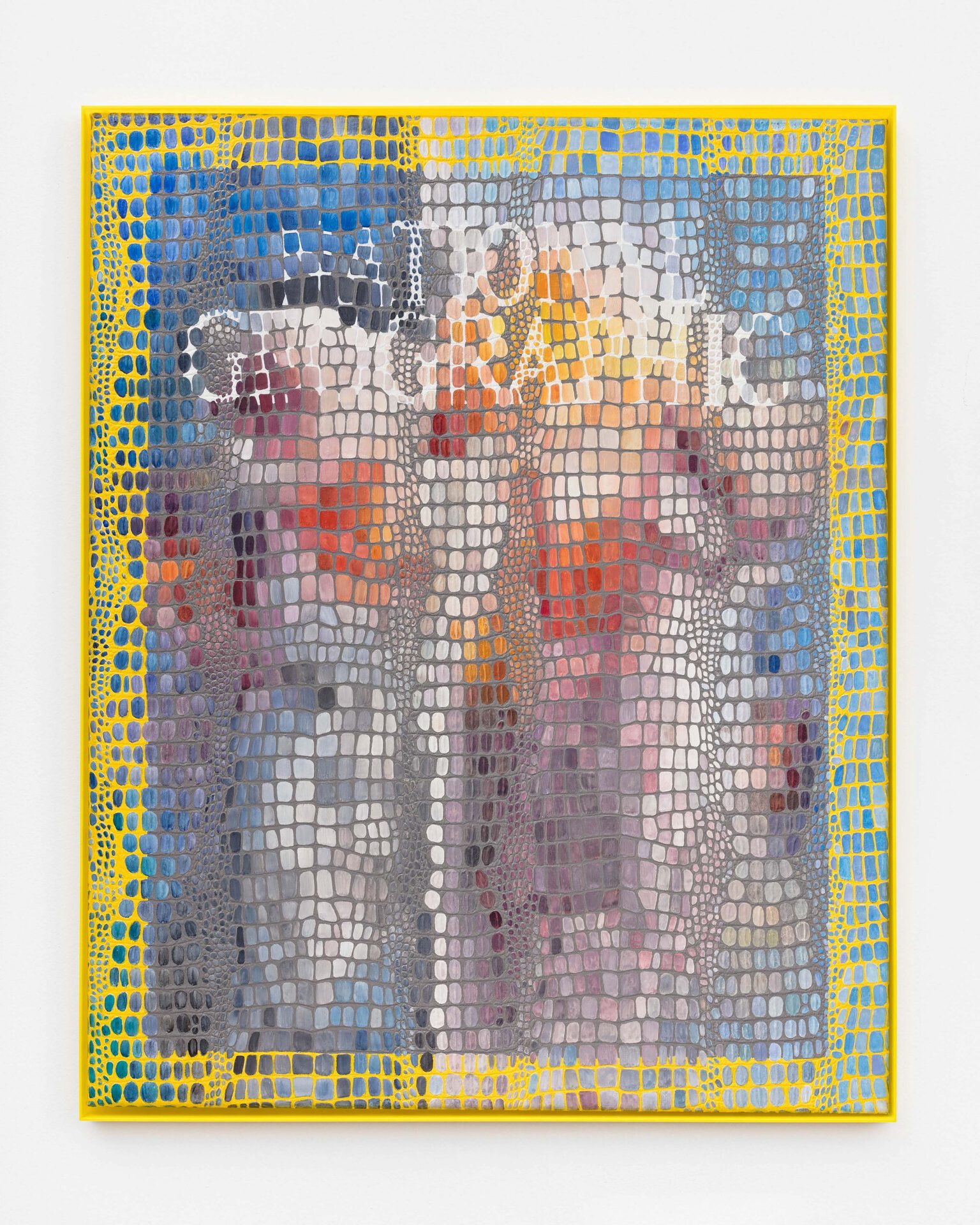 Lindsay Lawson, National Geographic, 2022, water color and acrylic paint on faux crocodile leather with custom plexi frames, 101x81cm