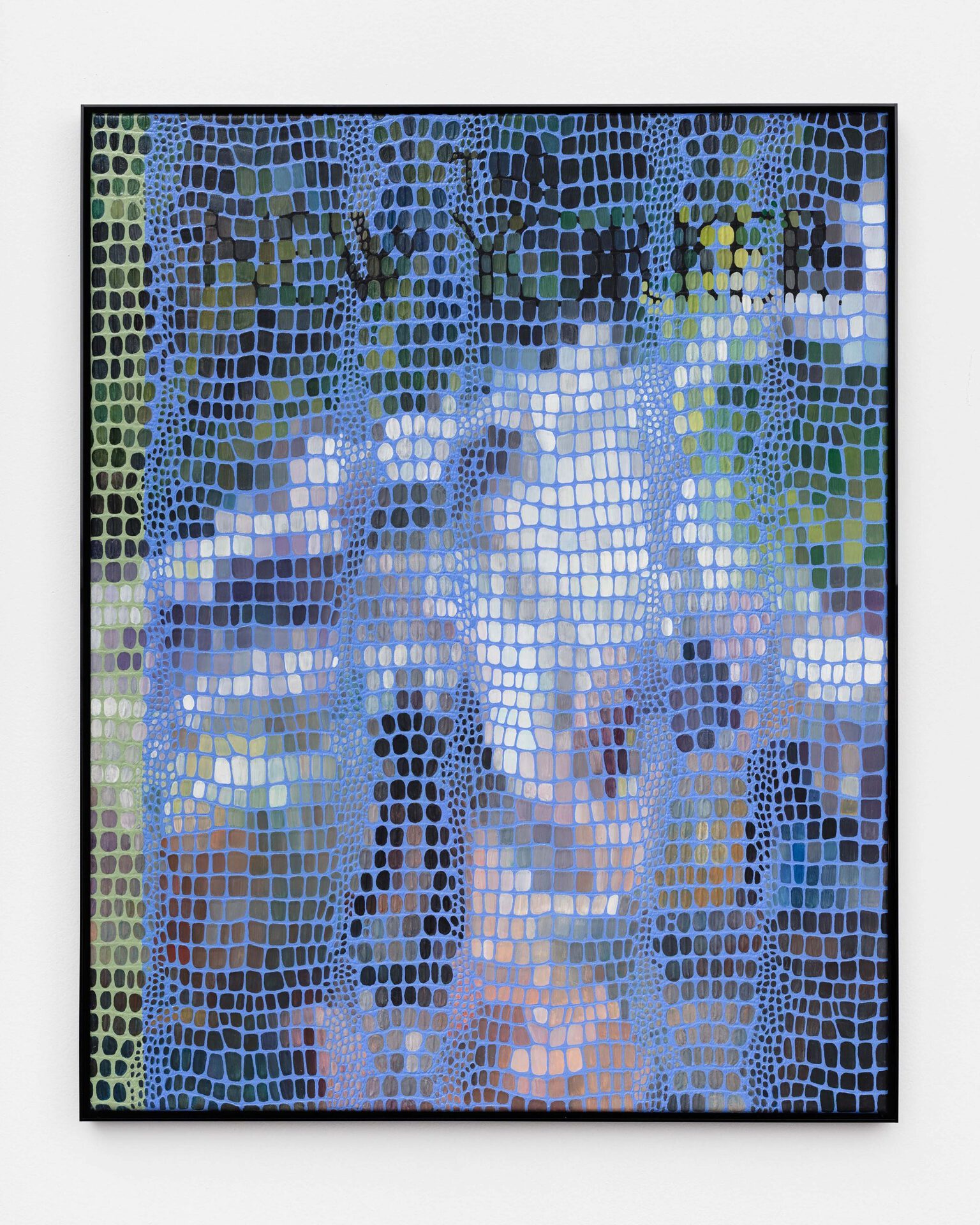 Lindsay Lawson, The New Yorker, 2022, water color and acrylic paint on faux crocodile leather with custom plexi frames, 101x81cm