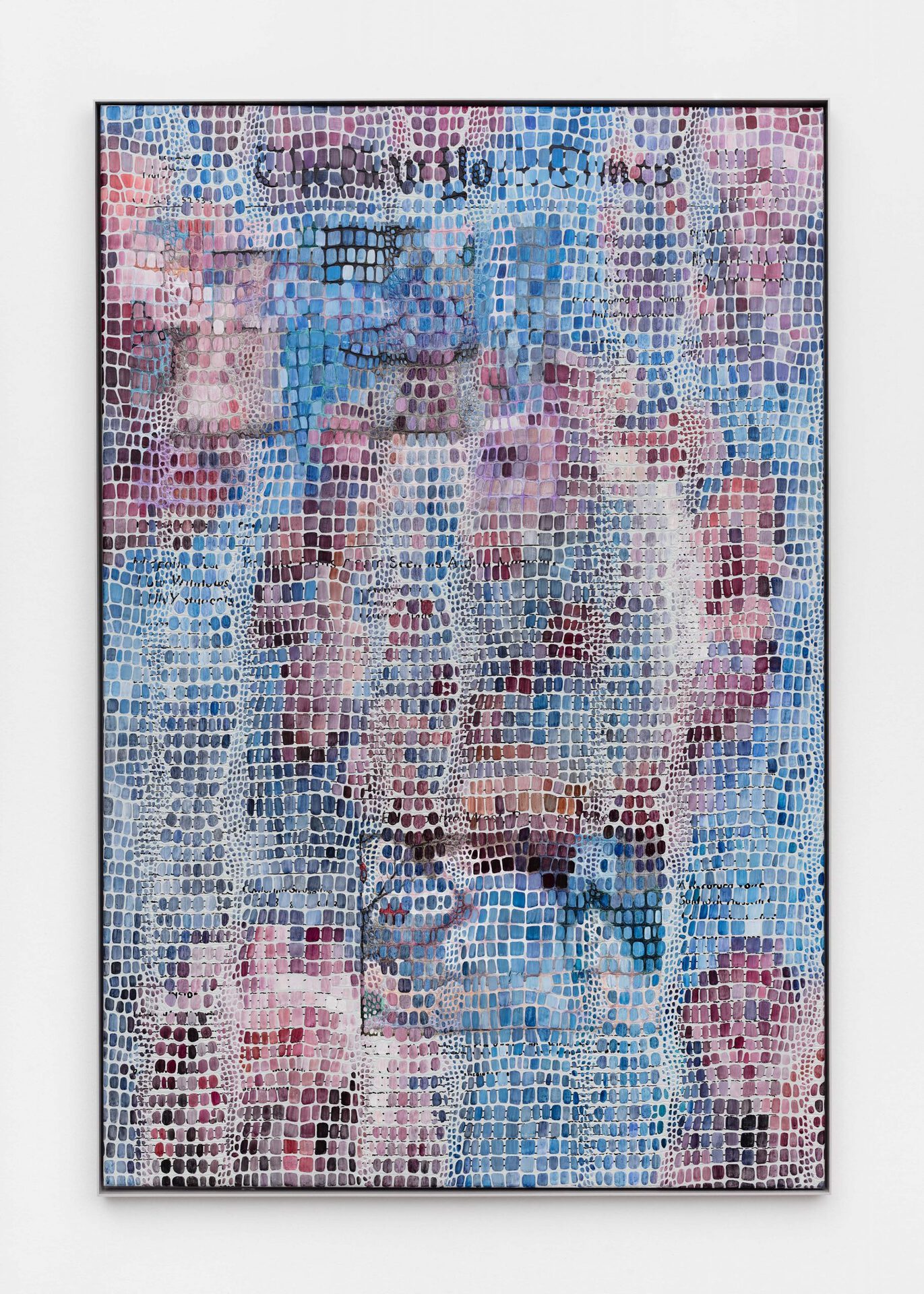 Lindsay Lawson, The New York Times, 2022, water color and acrylic paint on faux crocodile leather with custom plexi frames, 101x81cm