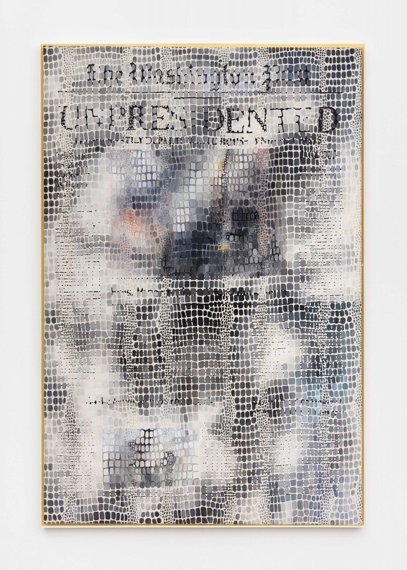Lindsay Lawson, The Washington Post, 2022, water color and acrylic paint on faux crocodile leather with custom plexi frames, 101x81cm