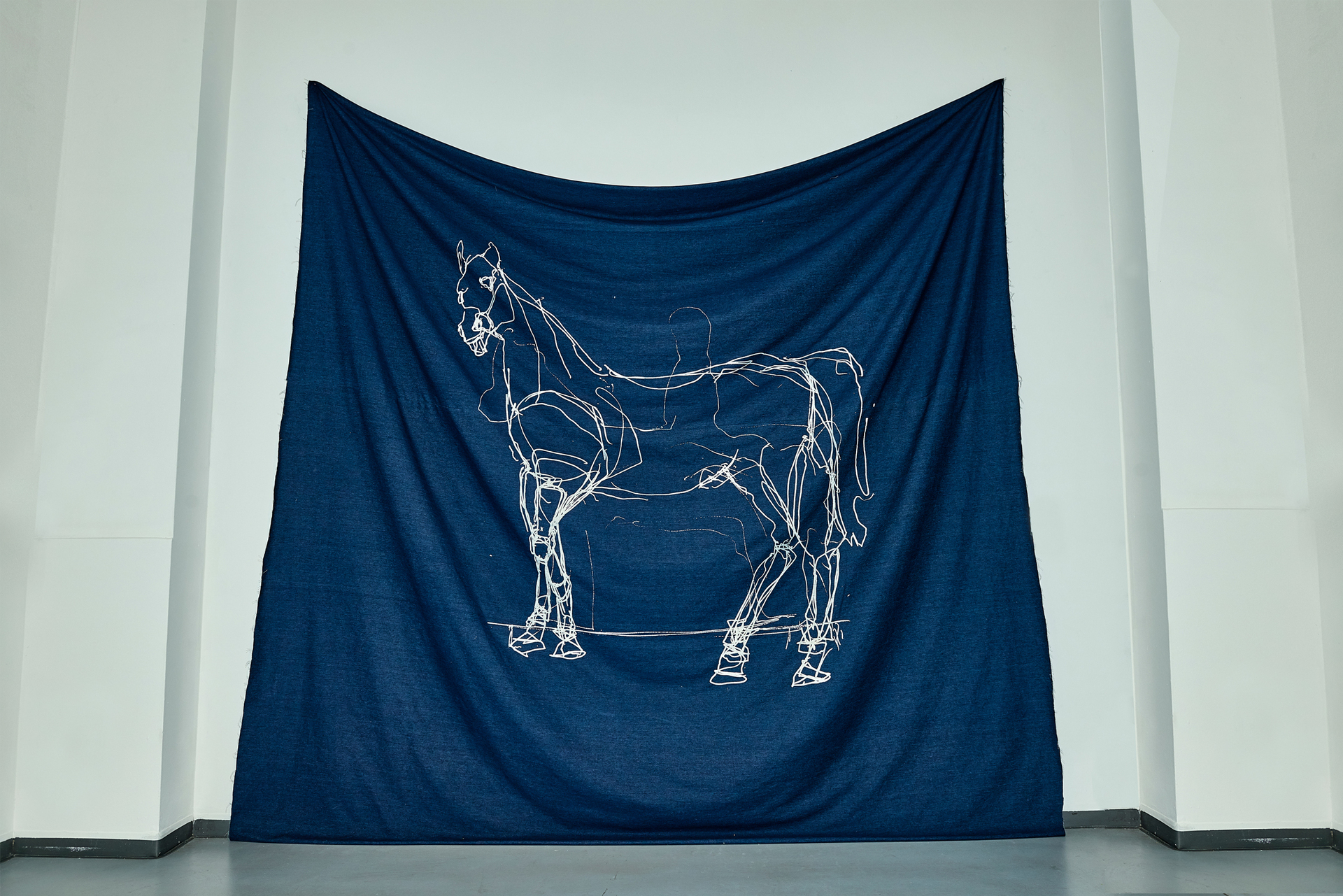 Sarah Ama, The Horse, 2022, silkscreen print on denim, 300 x 320cm
