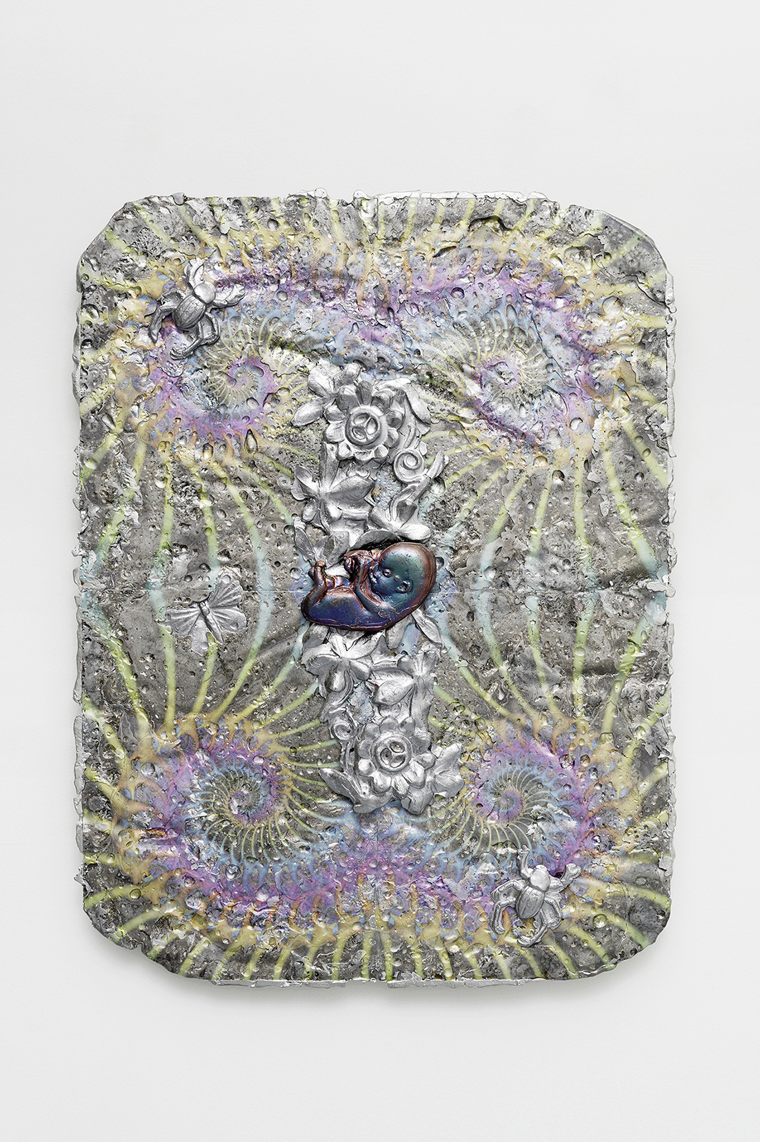 Jean-Baptiste Janisset, Premier jour sur terre, 83 x 63 x 7 cm, tin, zinc, copper, lead, 2022
