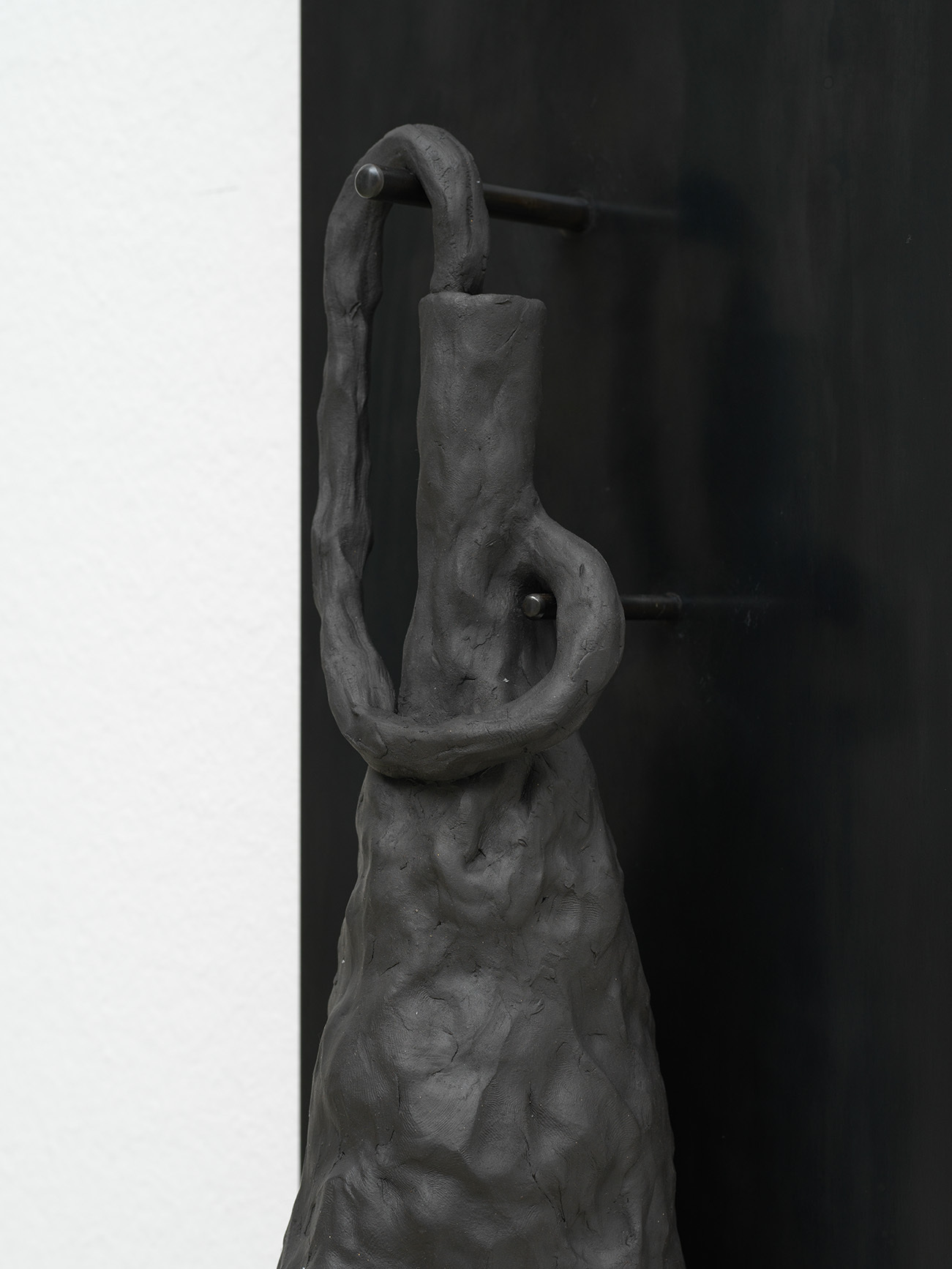 Untitled 2 (this, that, them), detail, 2022, ceramic, blackened steel, 160 x 20 x 12 cm
