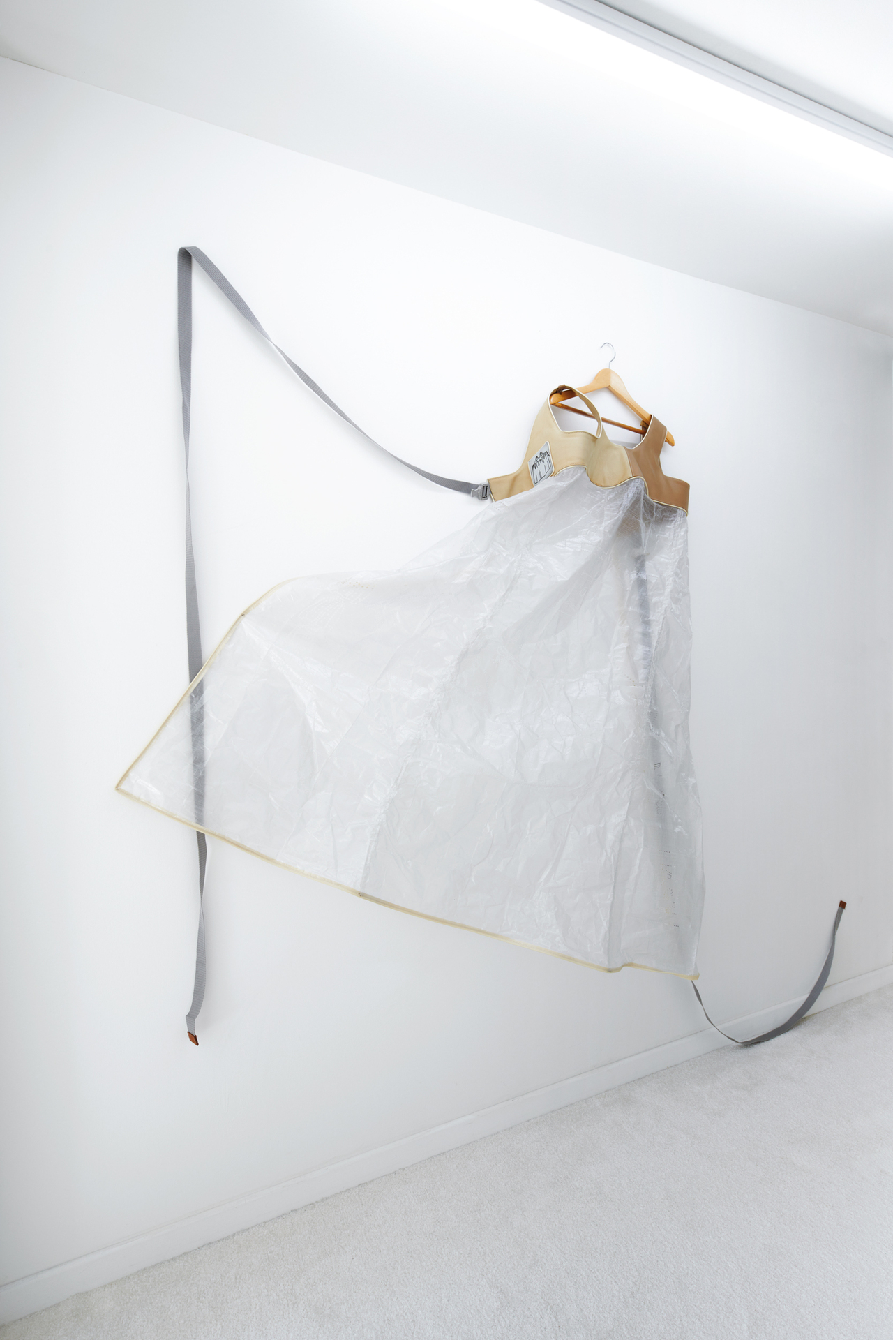 Hansol Kim, SymbolCurtainSkirt ,2020, leather, rollercoaster buckle, composite fabric, piping cord, webbing strap 175 x 140.5 cm
