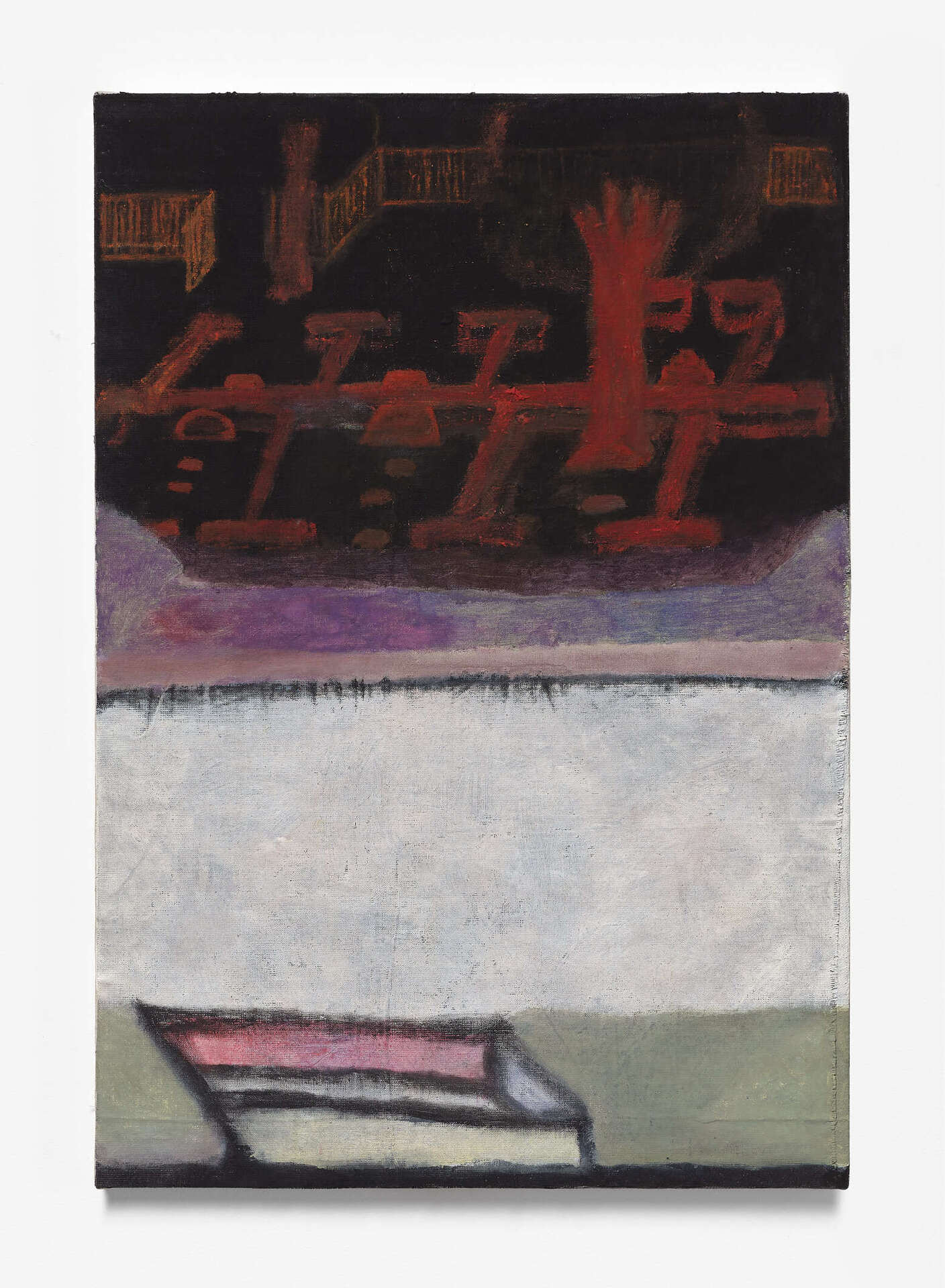 Allan Rand, B. B. (unmarked), 2021, Gesso, oil, linen, on cotton canvas, 48.4 x 70.3 x 2.3 cm.