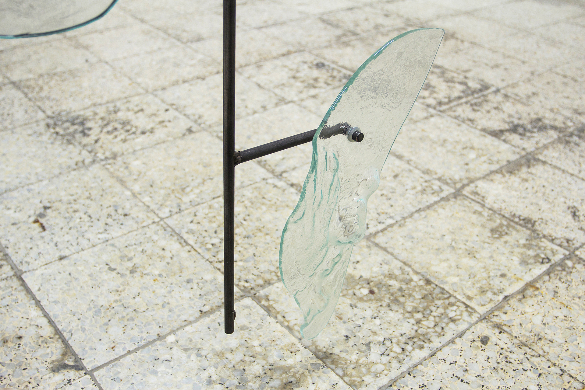 10 Leontios Toumpouris – To maintain patency #2, 2022, mild steel, fused glass, resin, 285 x 50 x 40 cm, detail.