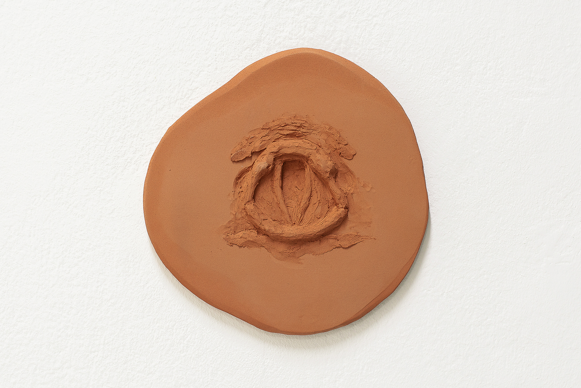 15 Leontios Toumpouris – For a breath in between, 2022, bisque-fired terracotta, calcium bentonite clay, grinded ores, 22 x 22 x 2 cm.