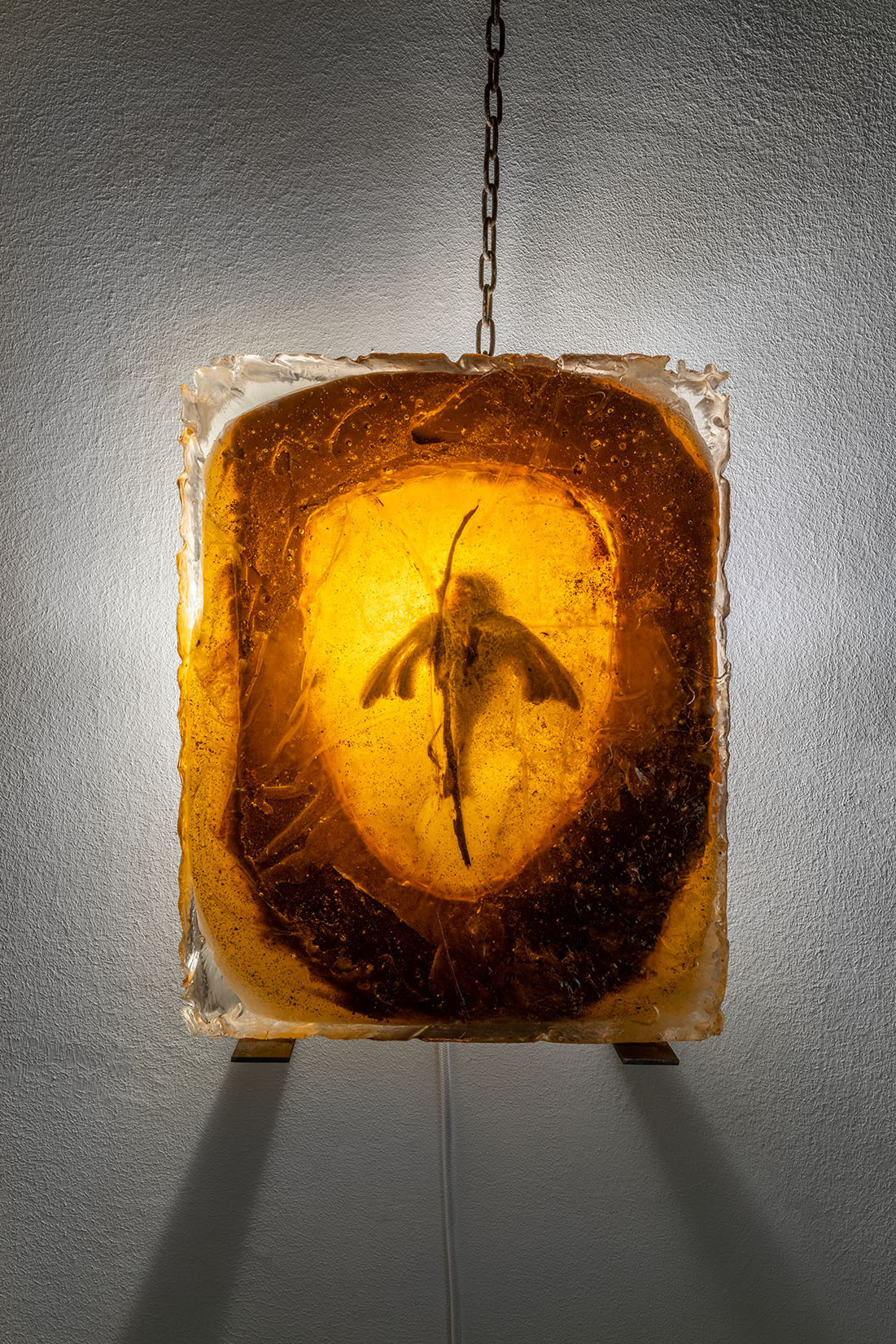 Bri Williams, Untitled, 2021, Resin, soap, wax, light, bird, 37 x 29.5 x 15 cm