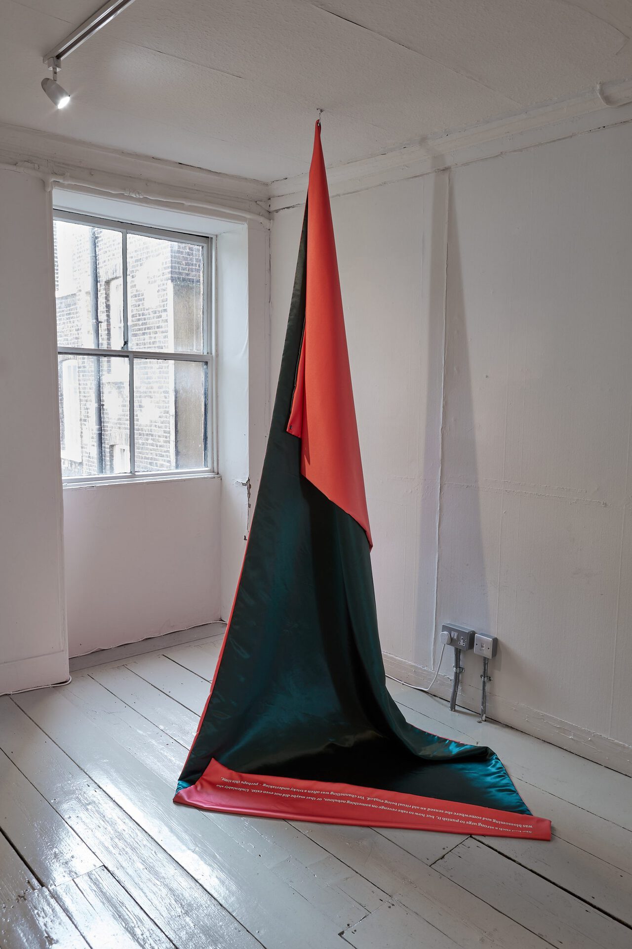 Cecilia Sjoholm, The Thrill of a Vendetta, 2022, Fabric, eyelets, and vinyl print, Approx 240 x 120 x 60 cm