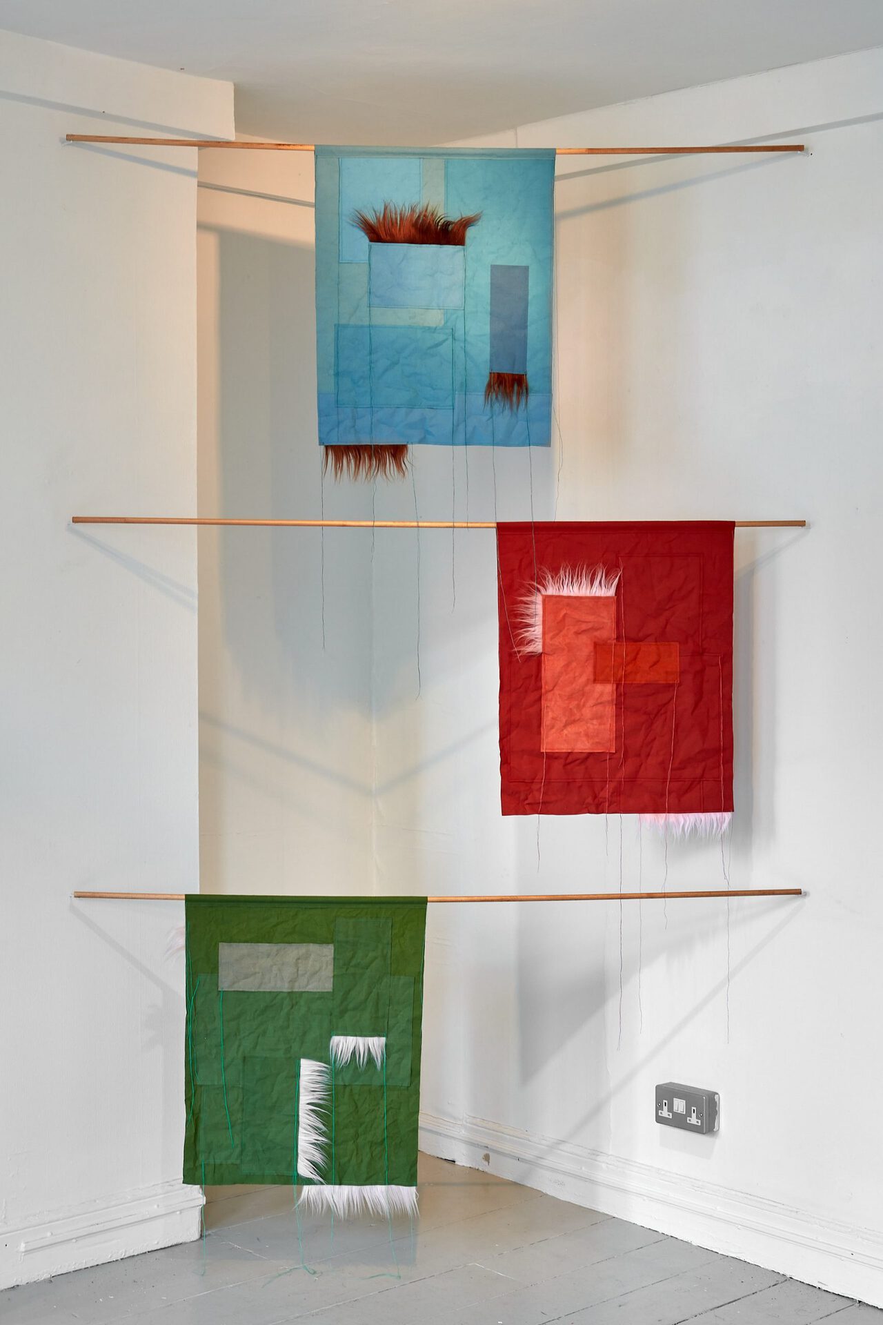 Hatty Buchanan, Elsie, Maud, Irene (Alter Ego series), 2022, Oil paint on linen, synthetic fur and polyester thread, Approx. 50 x 70 cm