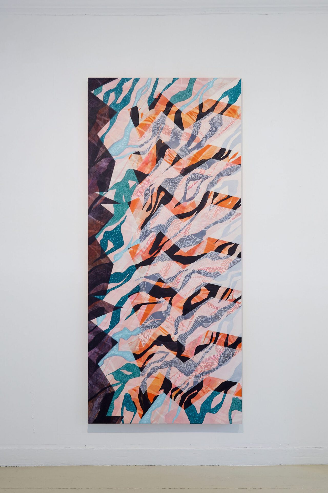 Jillian Knipe, Leaving to Join the Wounded, 2022, Acrylic paint, inks, string and glitter on canvas, 180 x 80 cm