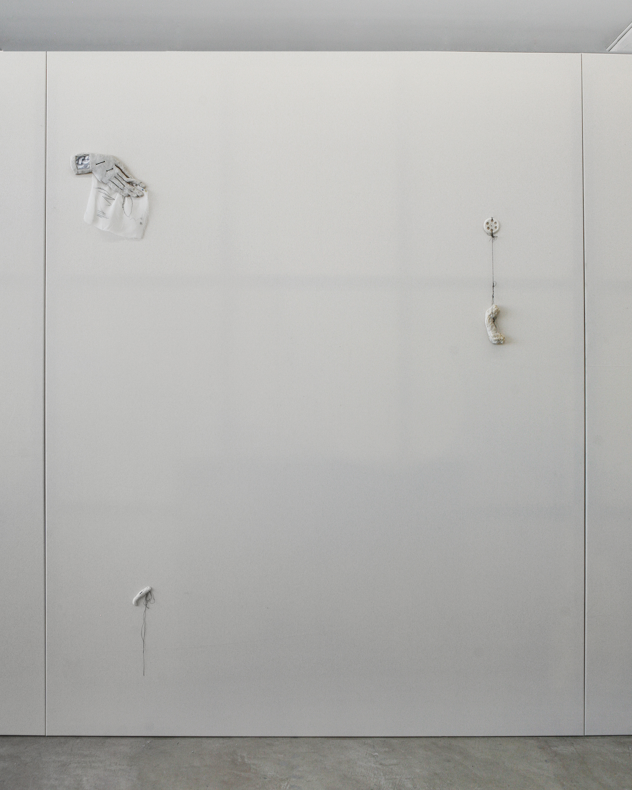 Yelena Zhelezov, Who am i? Call me, tell me, 2022, Flour, water, salt, thread and photocopy on canvas