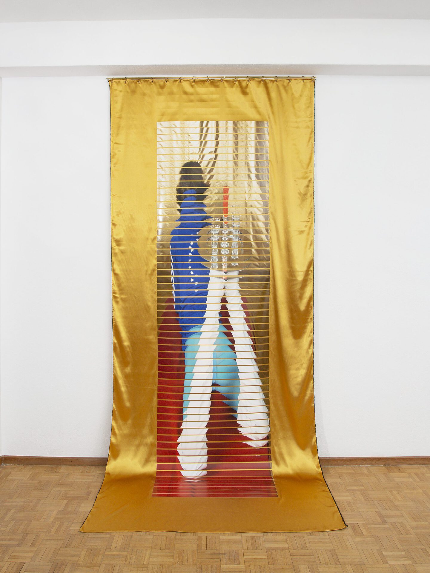 Ala Savashevich, Two portrets, 2021 Textile, photograph, 150 x 300 cm