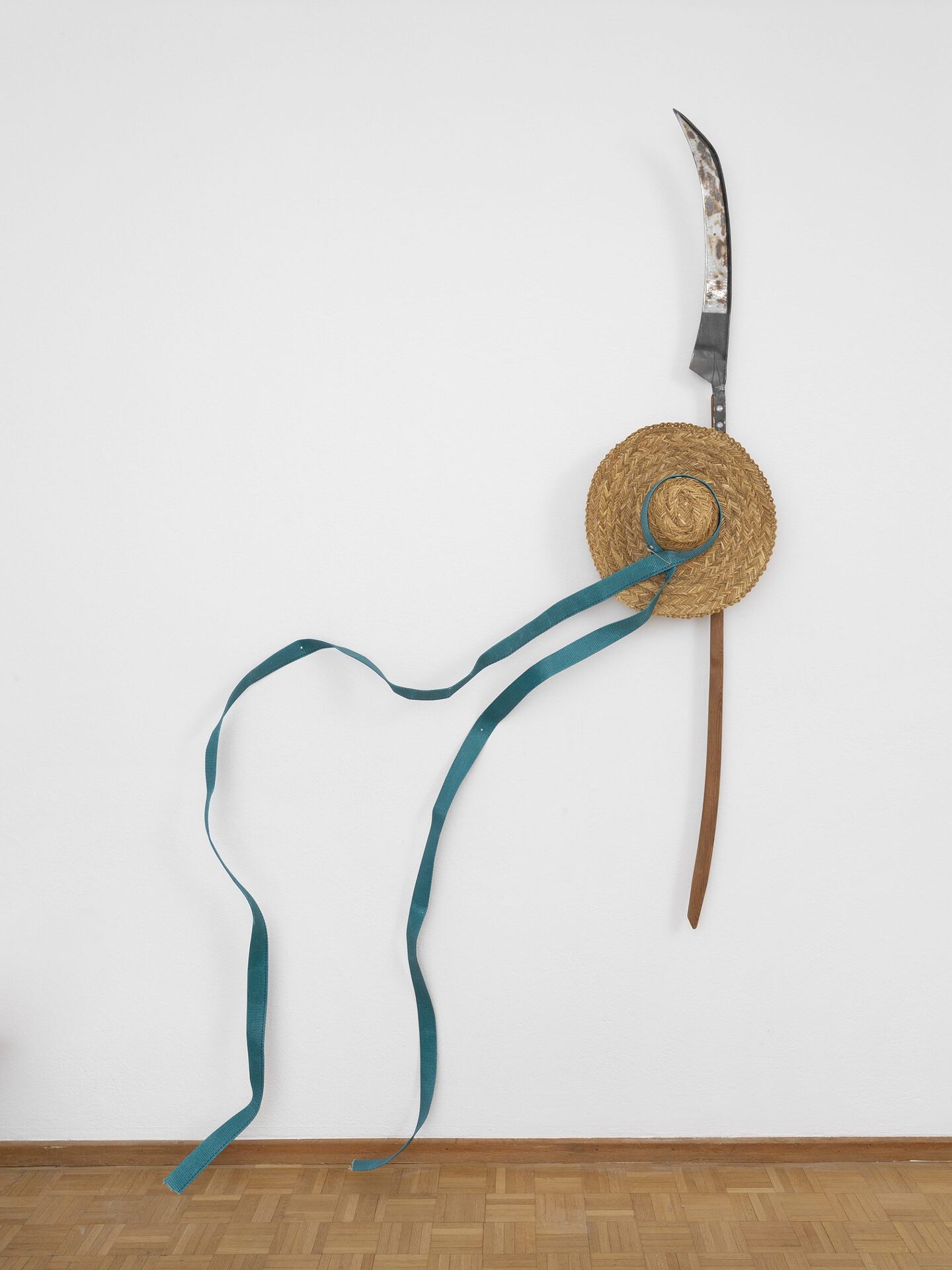 Uladzimir Hramovich, New Wind, 2021 Scythe, straw hat, ribbon, 190 х 40cm
