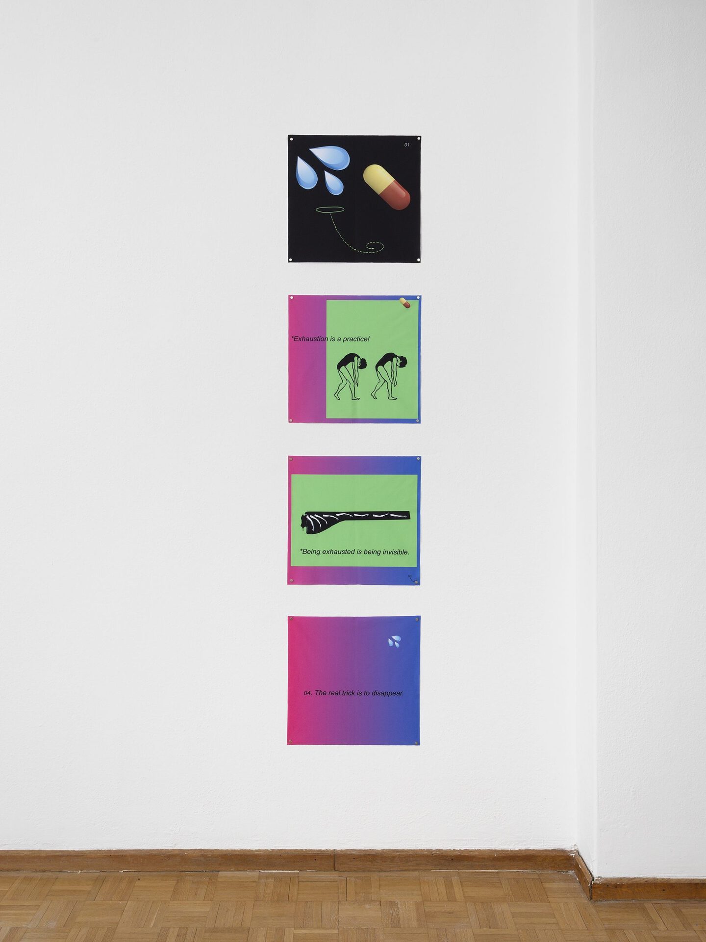 Olia Sosnovskaya, Incredibly relaxing meditation music, 2021 Print on textile, 40 x 40 cm each