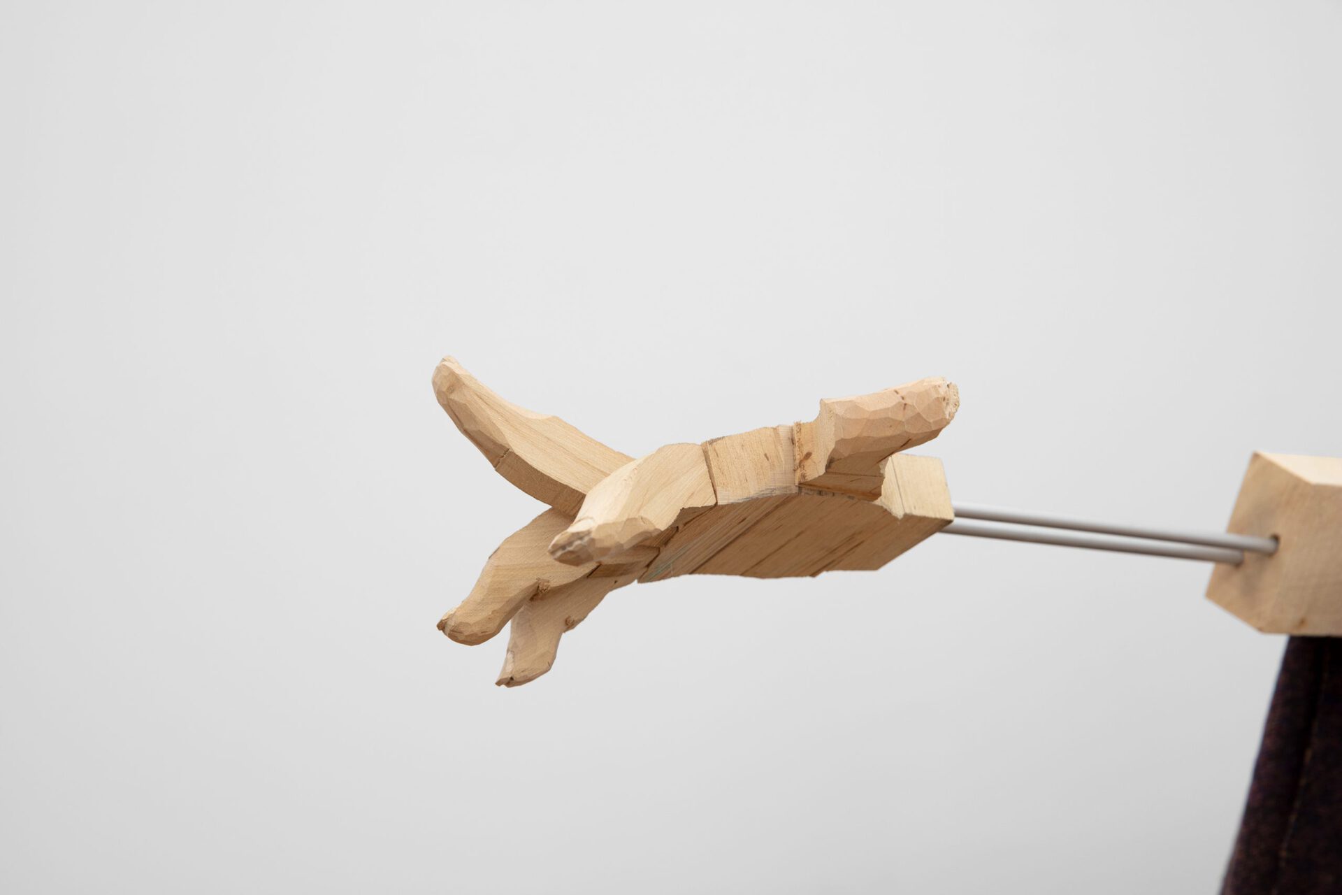 Olof Marsja, The Bearer of III Tidings (detail), 2022 (Bronze, aluminium, steel, chamotte, wood glue, graphite powder, rope, stainless steel, PL glue, alder wood, mdf, fabric, 104 x 92 x 72 cm).