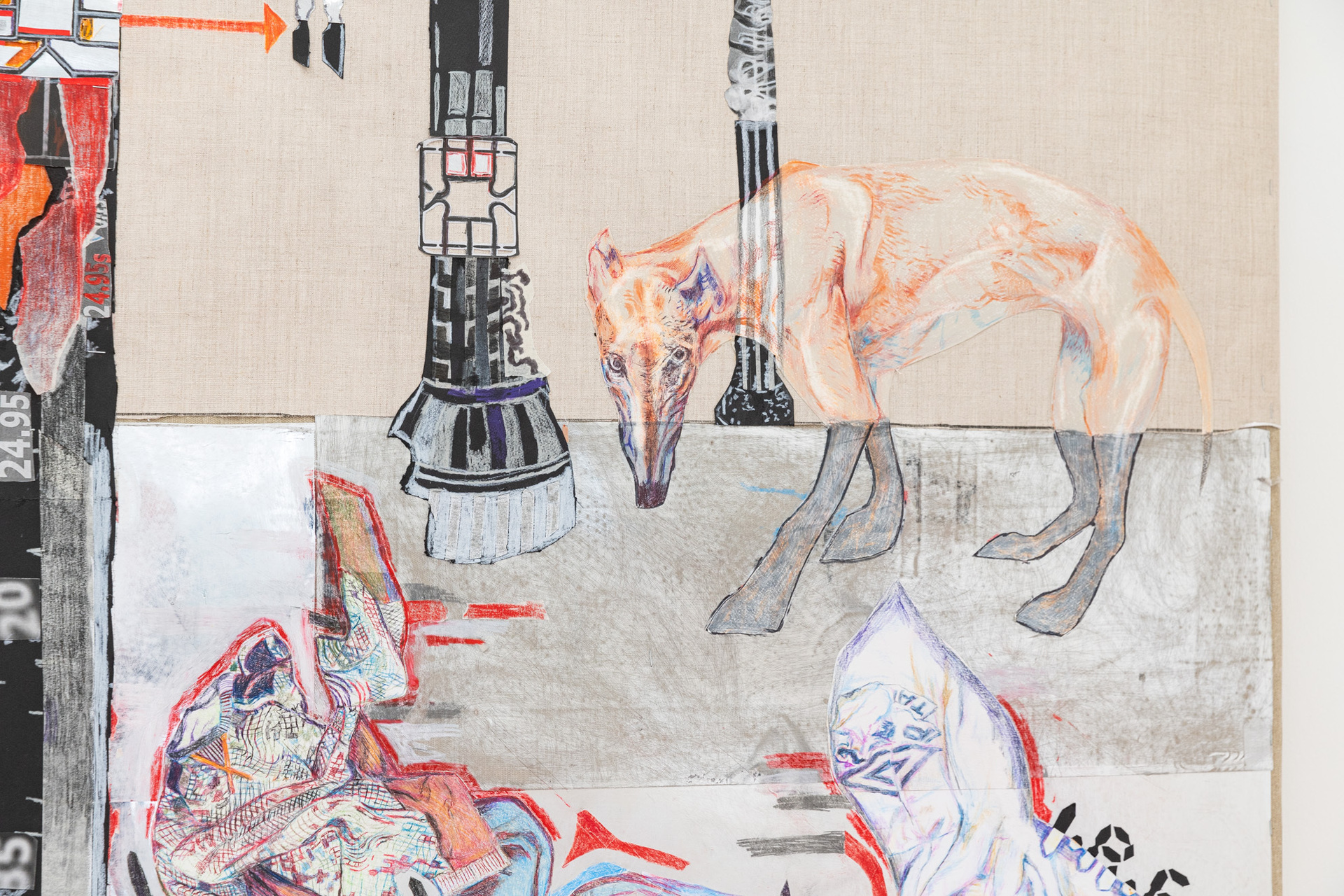 Anna Solal, "Clothes", 2022 (detail), drawing, mixed media on wood, 119 x 234 x 6 cm