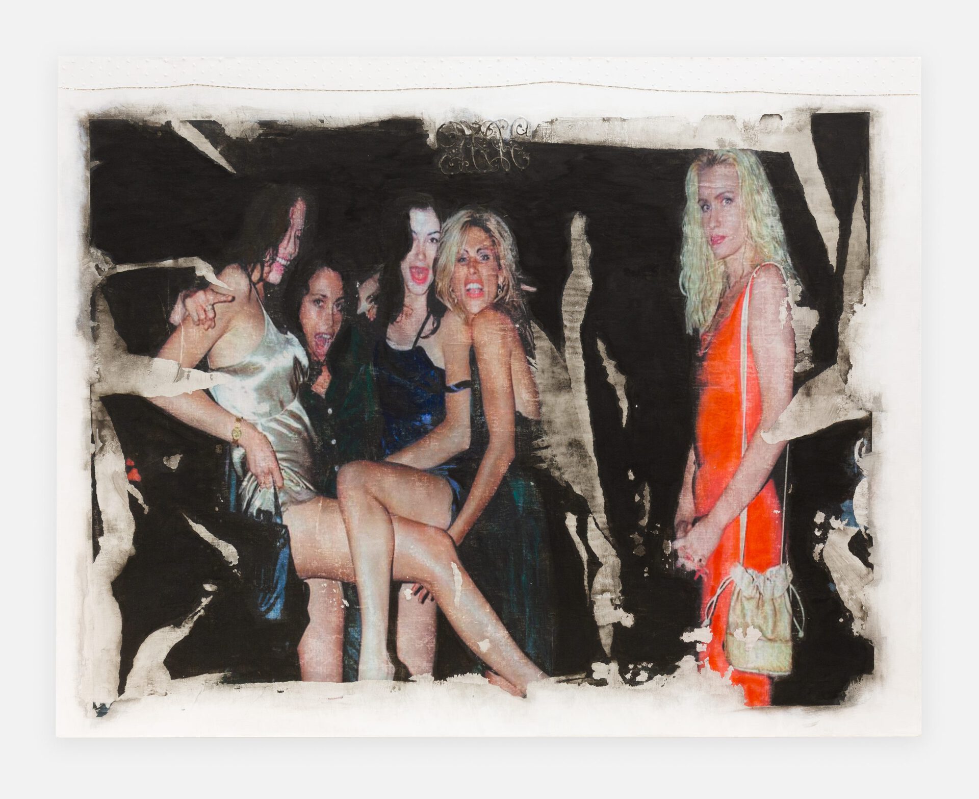 Valentina Vaccarella, Little Ragazze, 2022, Ink, Acrylic and gouache on antique French dowry linen (stretched),
