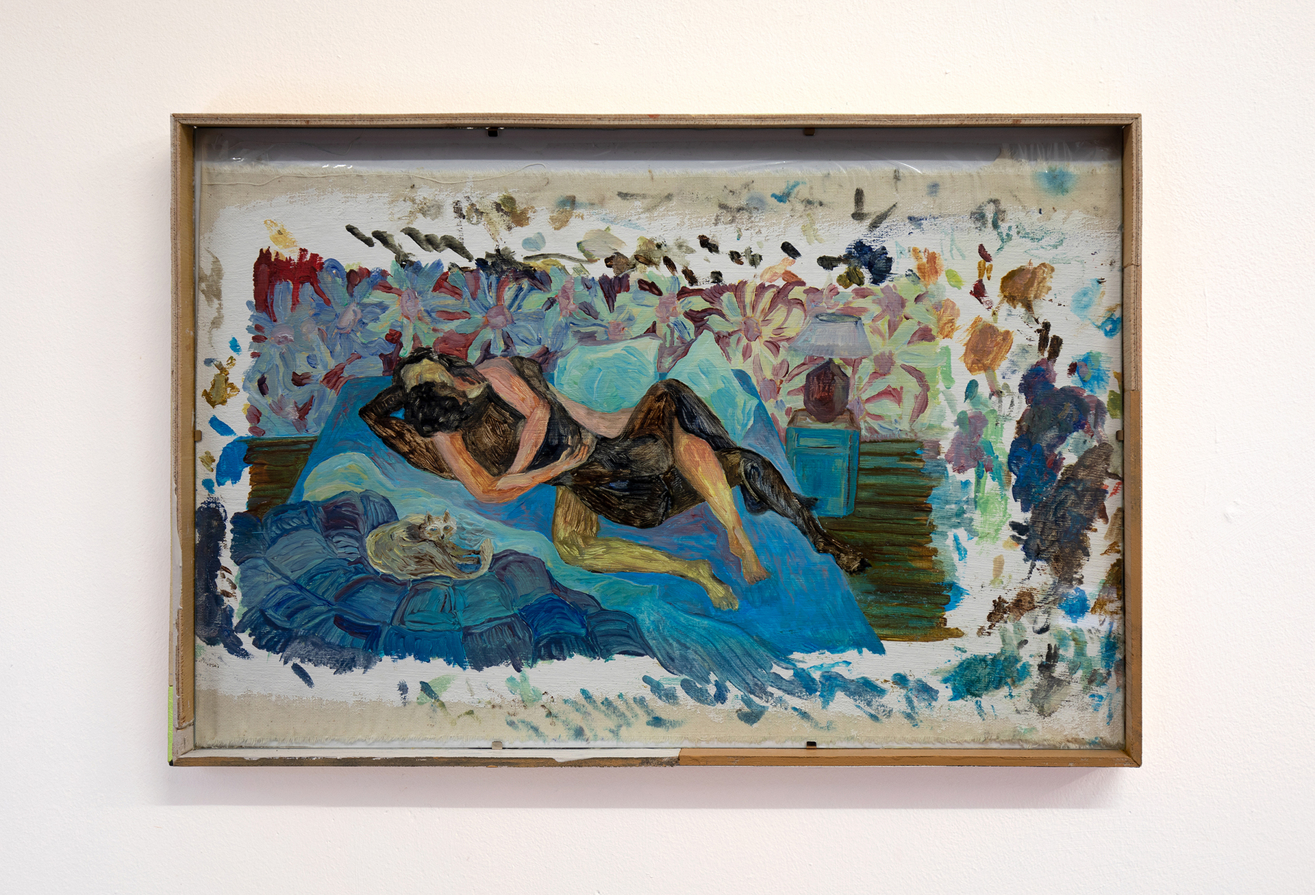 Marivaudage (Fleurs), 2022, oil on canvas, glass and wood artist frame, 31 × 46 cm