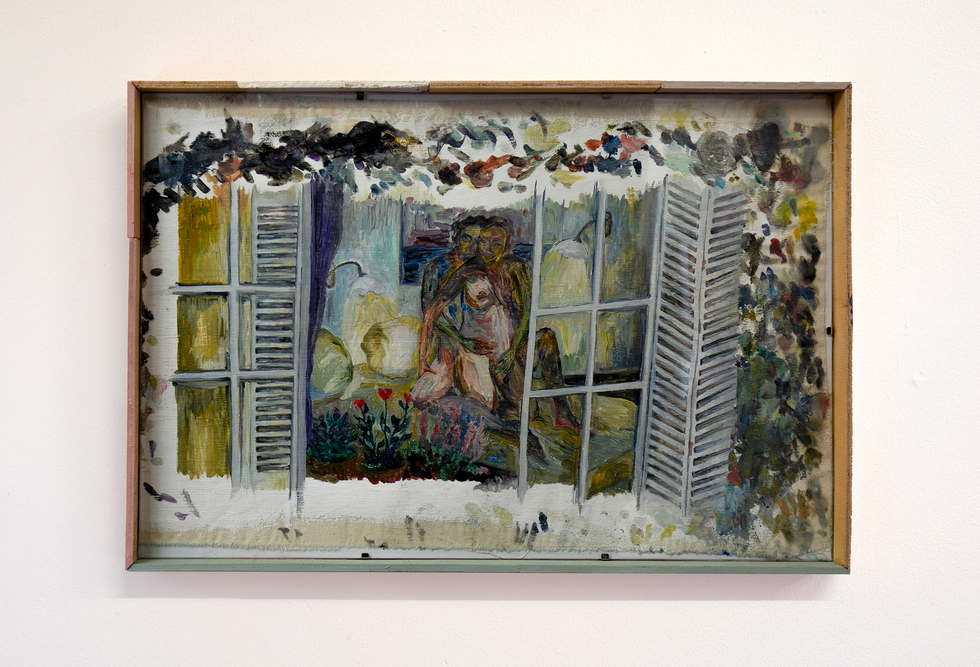 Marivaudage (Fenêtre), 2022, oil on canvas, glass and wood artist frame, 31 × 46 cm