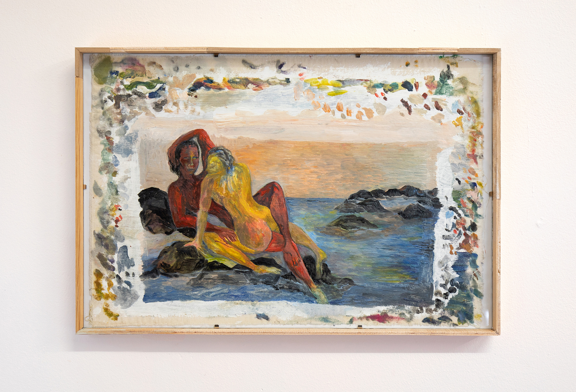 Marivaudage (Cadaquès), 2022, oil on canvas, glass and wood artist frame, 31 × 46 cm