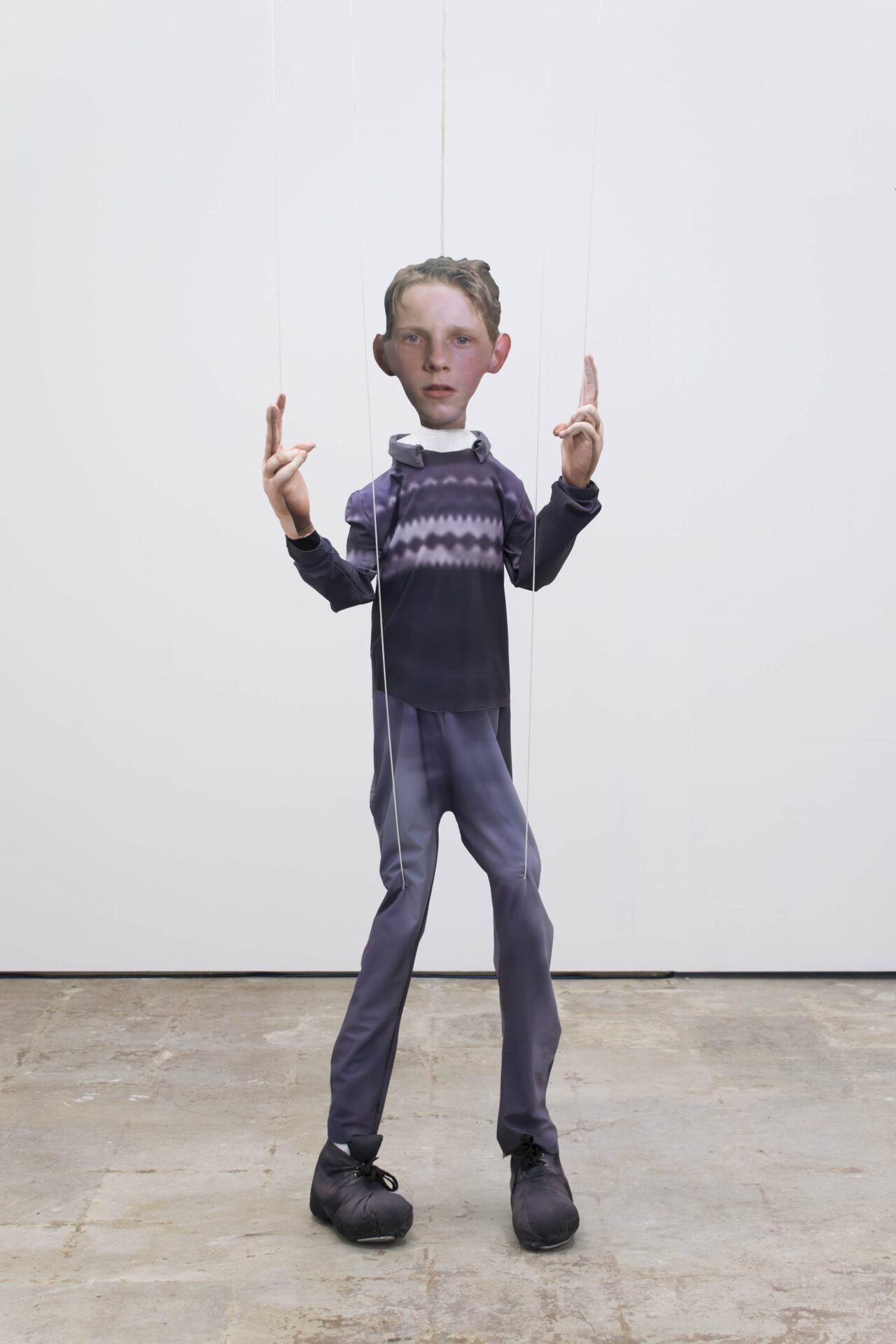 Rosie McGinn, Billy, 2022, kinetic installation, handmade lycra puppet, dimensions variable