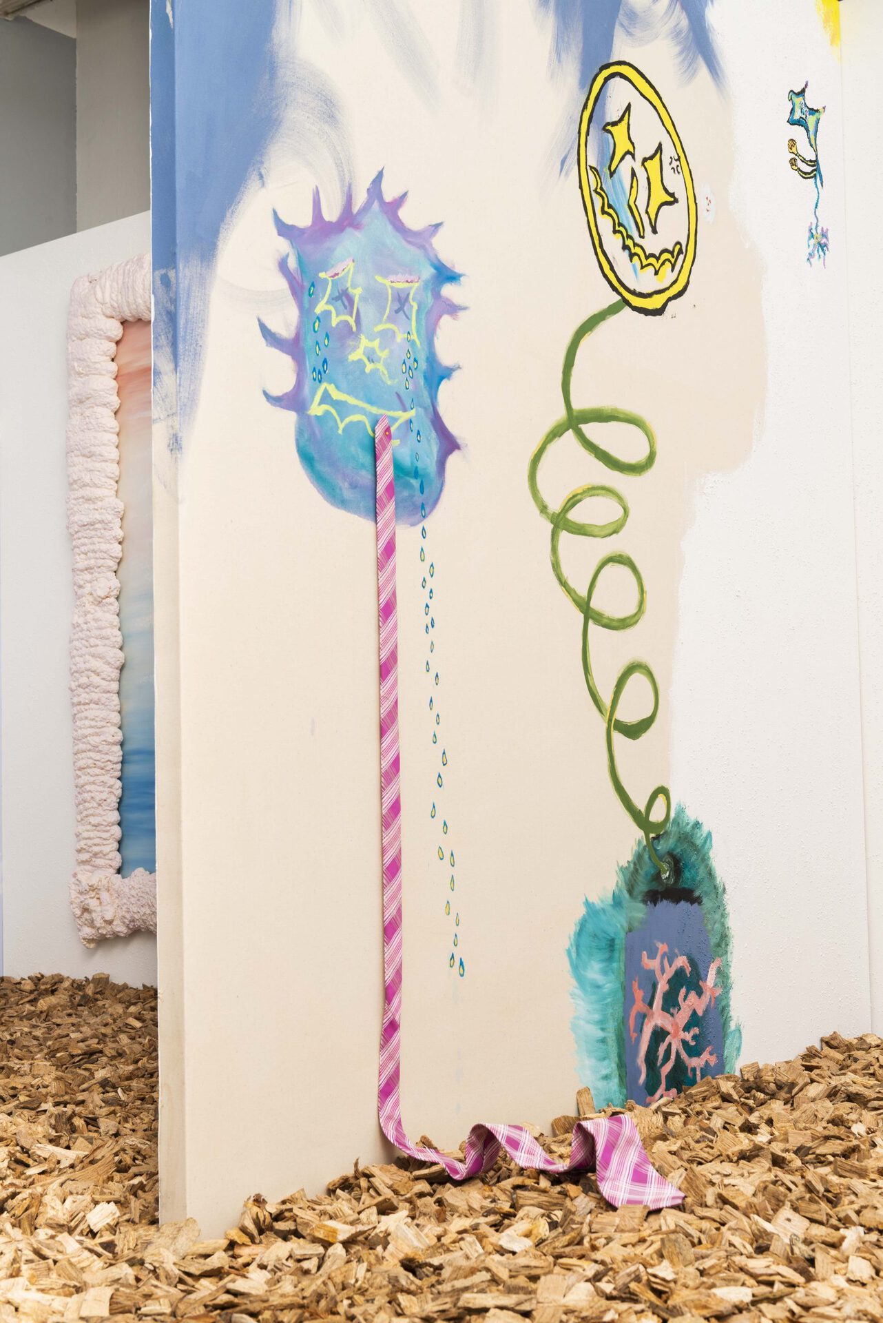 Victor Delétraz, Bad news in serious office, 2022, acrylic and oil on canvas, tie, 200 x 176 cm