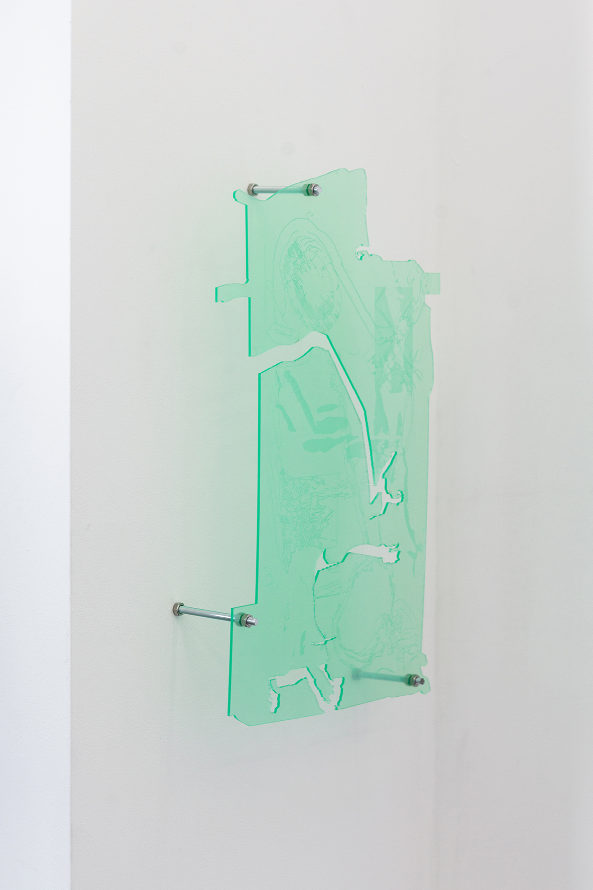 Luka Naujoks, Johannes Thiel, Marlon Nicolaisen, Healing Brush 3, 2022, acrylic glas, threaded rods, 60x38cm