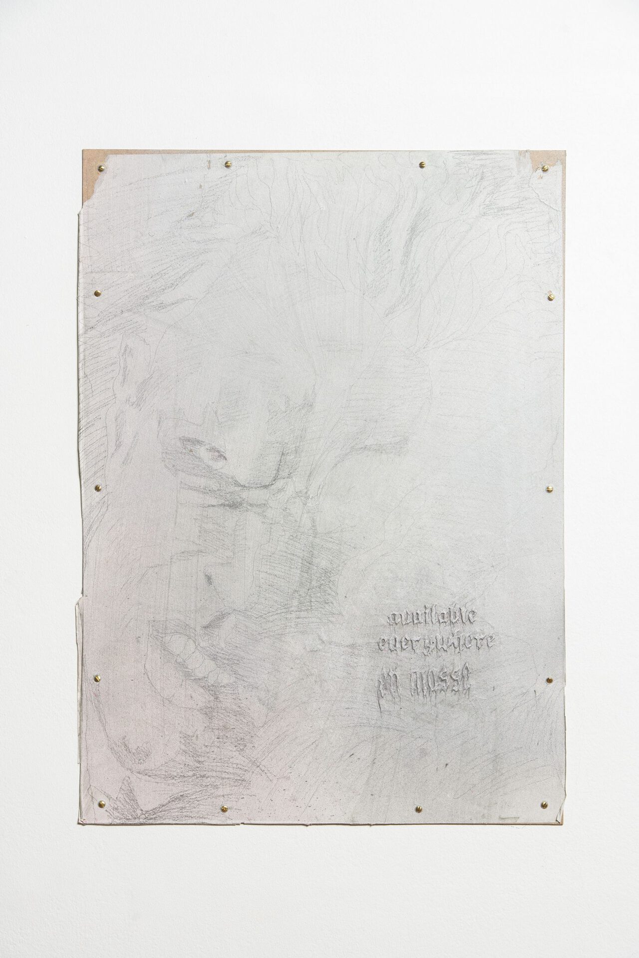Paul Paillet, Untitled (Spike), 2022, mounted paper on Isorel, graphite, spray, gouache, screw, 50 x 70 cm