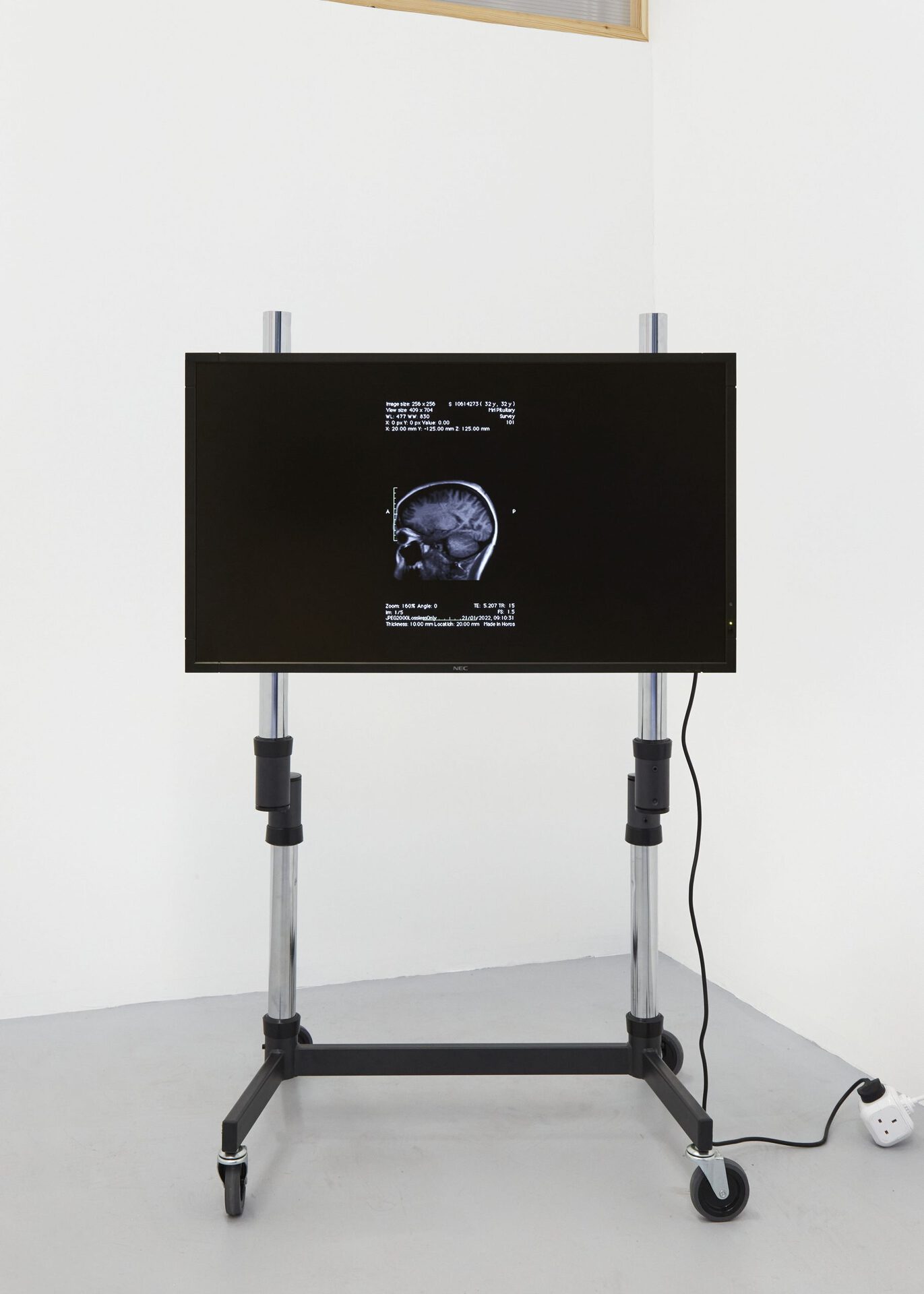 Robert Orr, Localizers I & II, 2022, HD video (TRT: 2:30), HD monitor, Unicol trolley, 160 x 90 x 70cm approx.