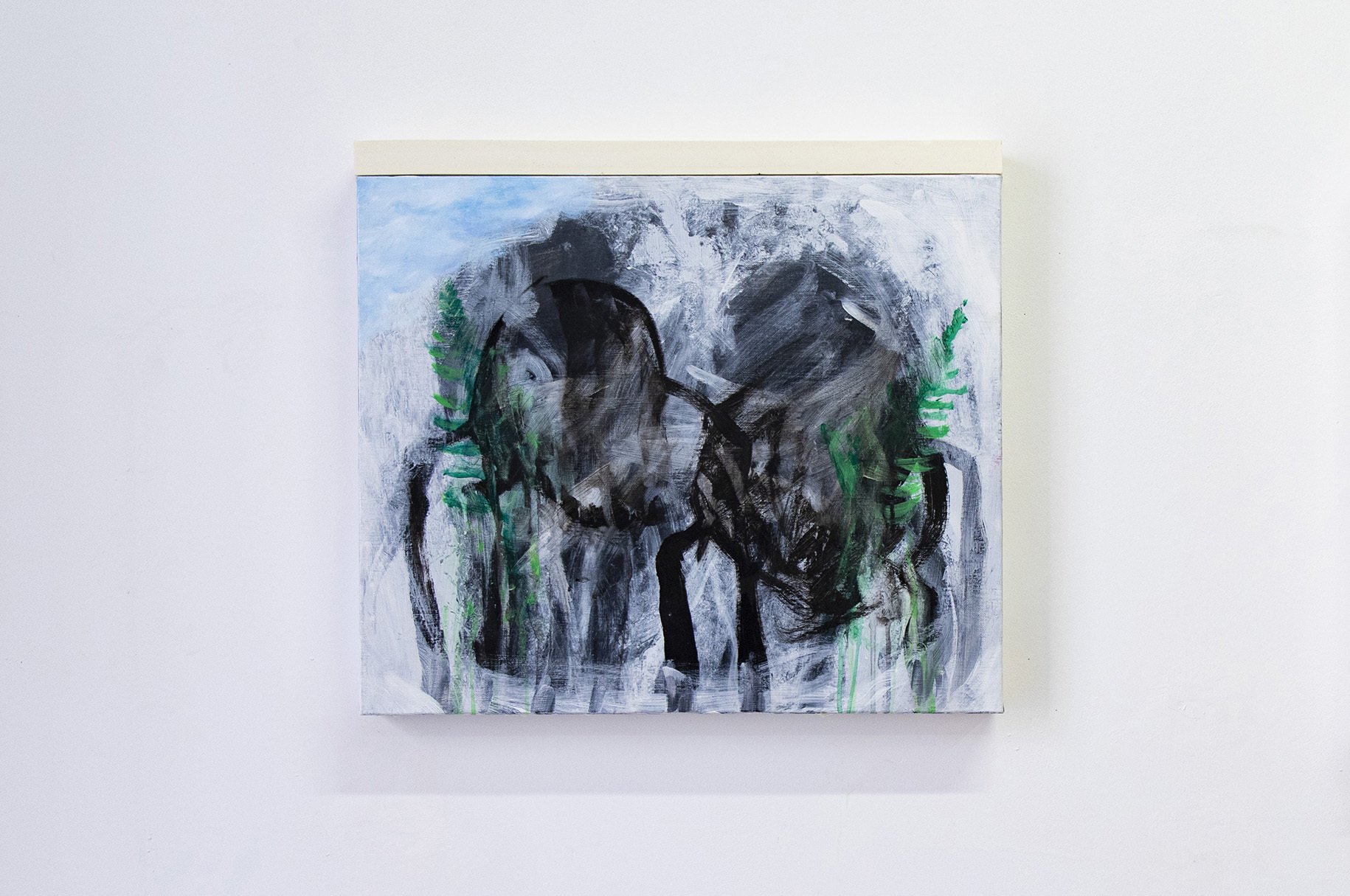 Simon Rayssac, fougères et tiques-tiques, 2022. Acrylic and oil on canvas, 46 x 55,5 x 4,5 cm (+artist's frame) © Pierre Poumet