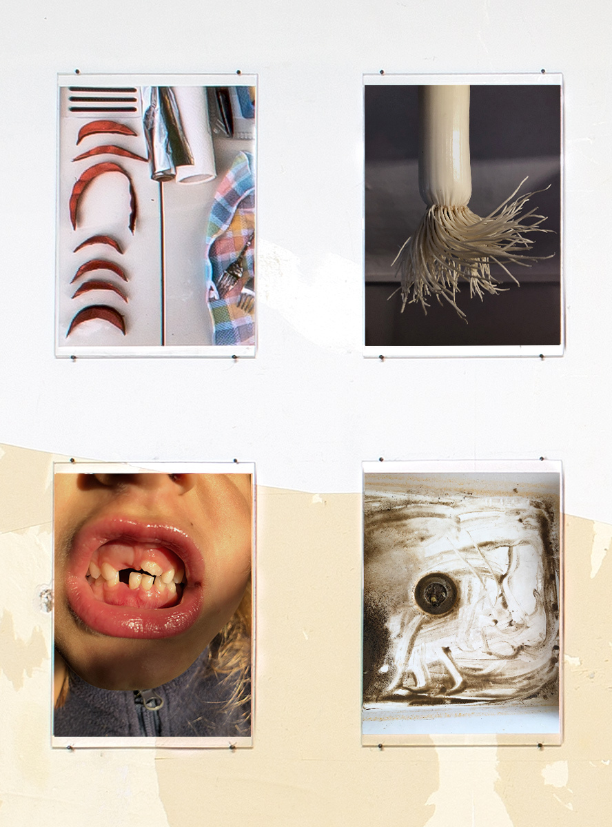 Exhibition view, Daniela Baldelli, Interview with "Jésolo" (2019), "Lauch" (2019), "Zaehne" (2019) and "Portrait du lavabo" (2019)