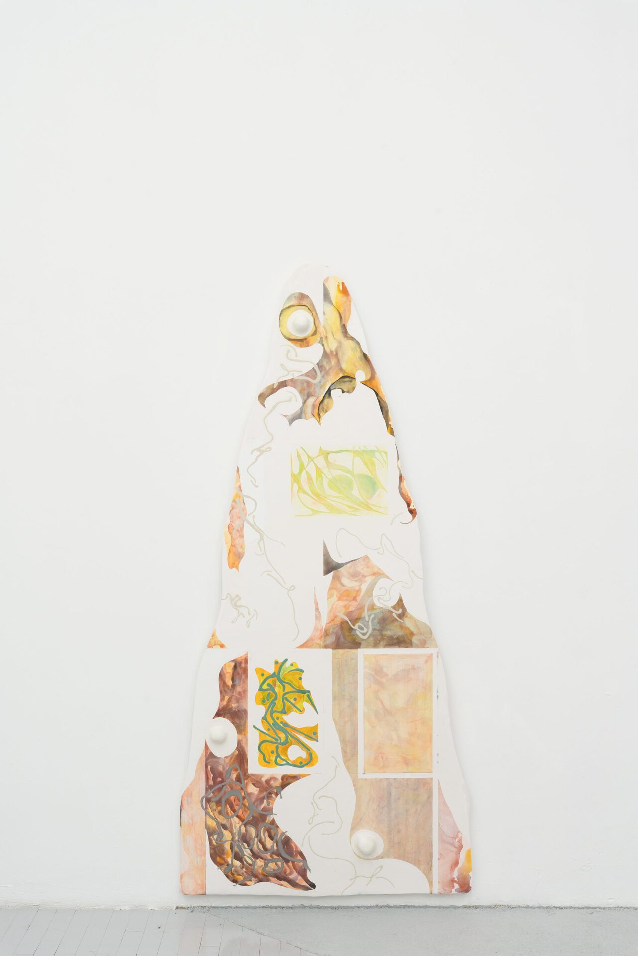 Jonas Schoeneberg, (liminal_board/sliced)_für hilma, 2022, gouache, acrylic, pigments, salt, plaster, styrofoam, wood