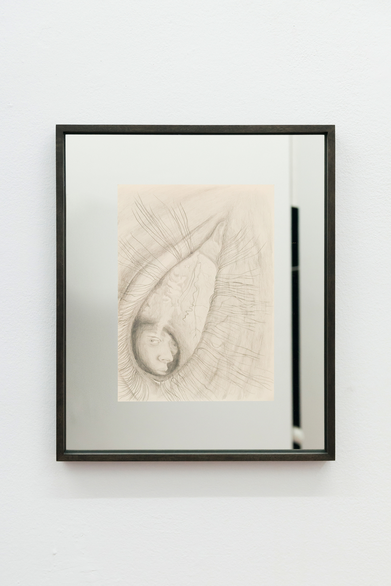 Leda Bourgogne, Spy, 2021, Pencil on paper, mounted on mirror, 29,6 x 21 cm