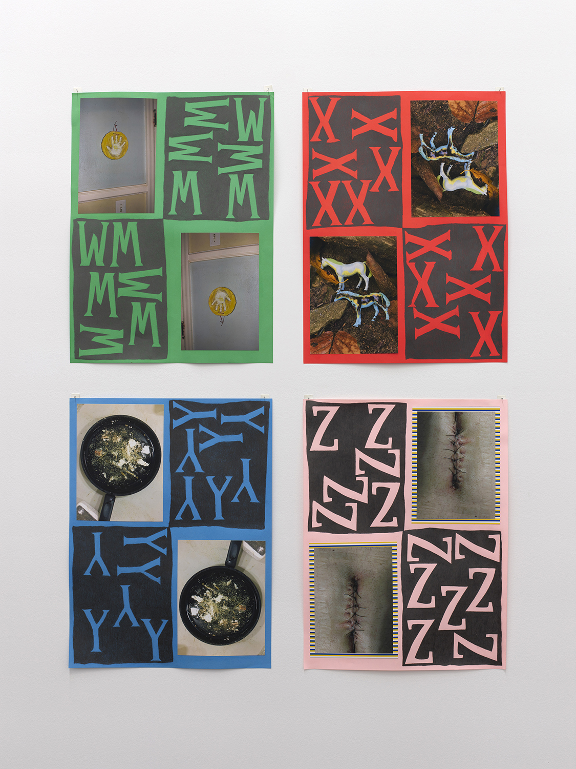 Zack Rafuls, WXYZ 2020-2022 Graphite and inkjet print collage on paper Set of 4, each 24 x 18 inches