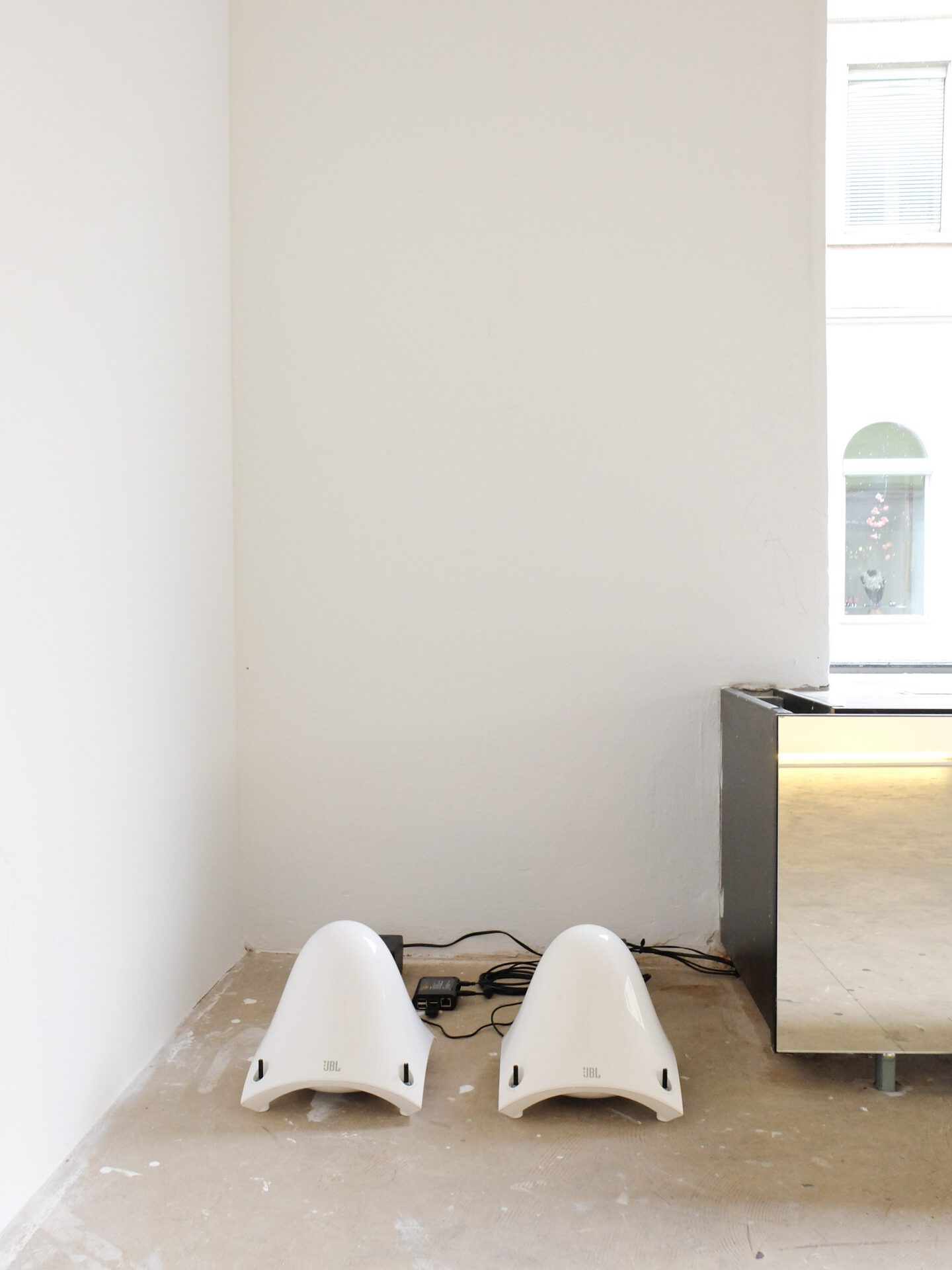fig16, Aaron-Amar Bhamra, untitled, 2022, various dimension, two speakers depending on their shell