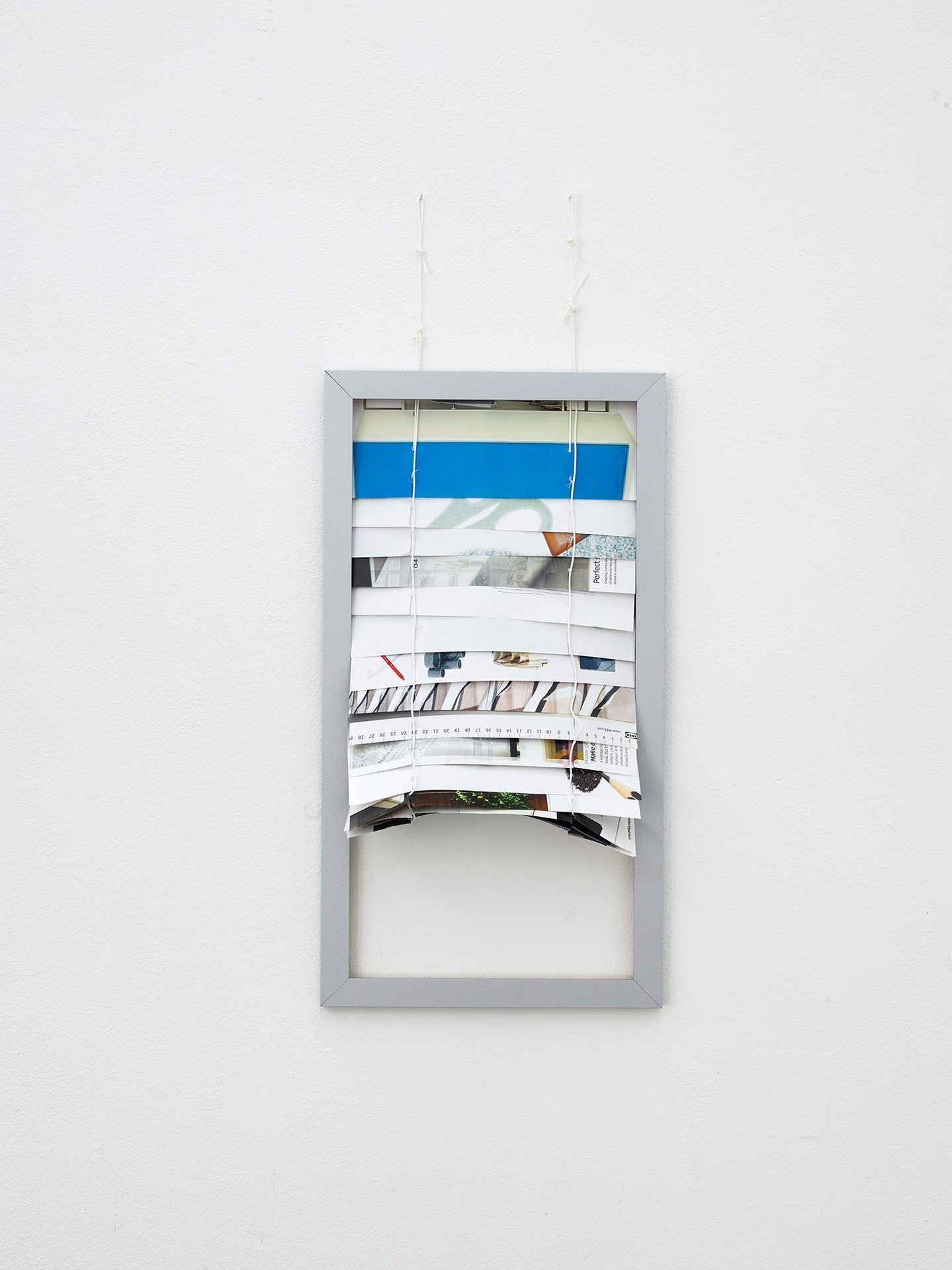 Sara MacKillop, Bookblind 3, 2021, printed paper, wooden frame, string, 64 x 34 x 12 cm