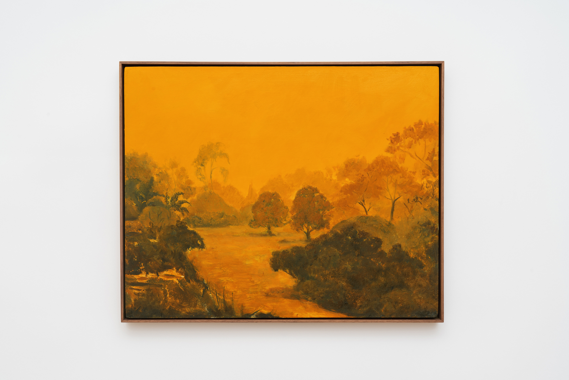 Robert Brambora, Landscape, 2021, oil and gouache on wood, wooden frame, 40 x 50 cm, unique