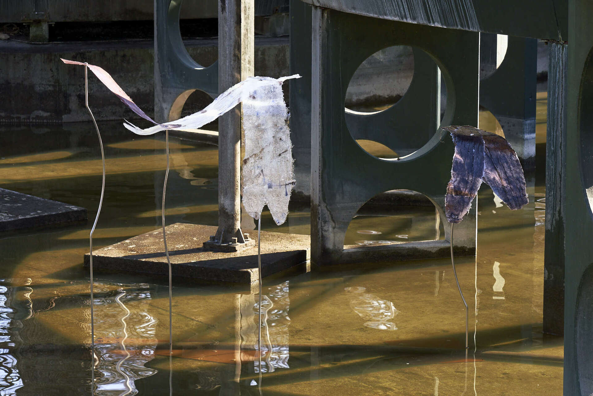 Marie Raffn, Aniso ● lepido ●di ● hymeno ● ptera ● “mosaic wings, fallen. series”, 2022, stainless steel, resin, fiberglass, pigment.