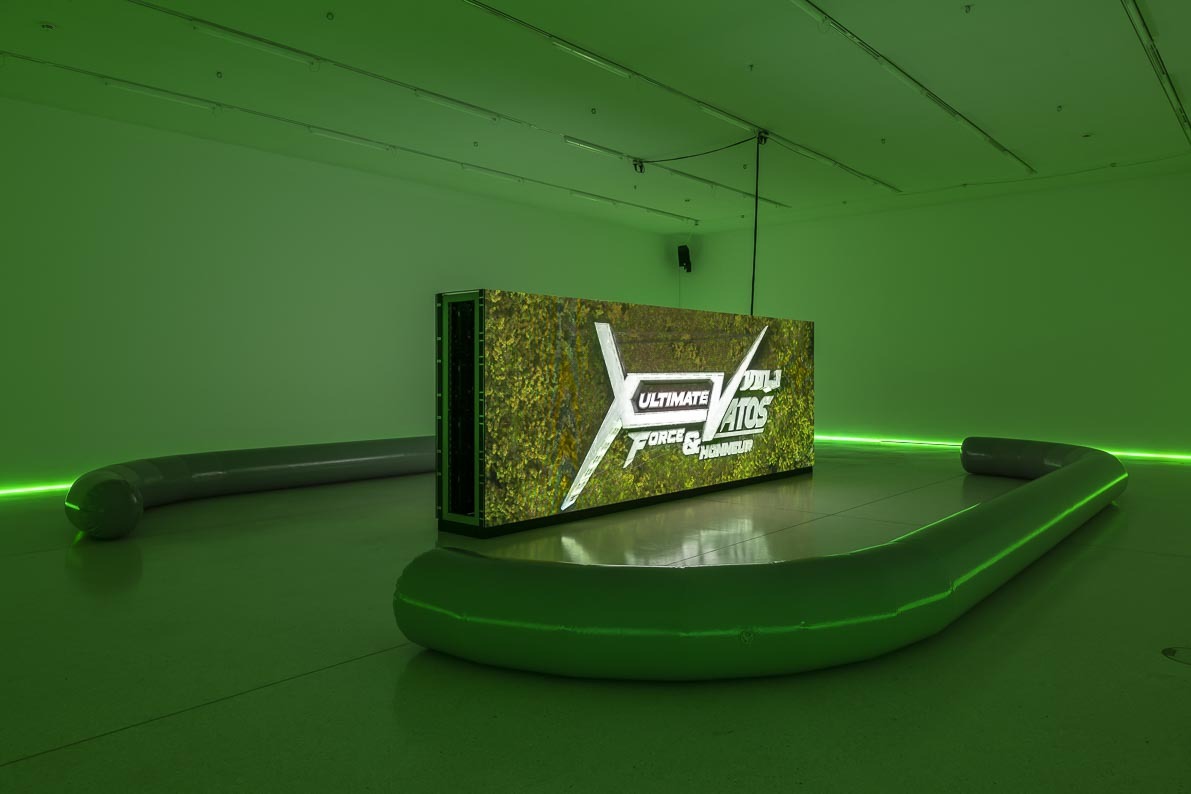 View of Sara Sadik: Ultimate Vatos. Force & Honneur, Westfälischer Kunstverein, Münster, Germany, 2022. Courtesy of the artist and Galerie Crèvecoeur, commissioned by Westfälischer Kunstverein / © Photo: Thorsten Arendt