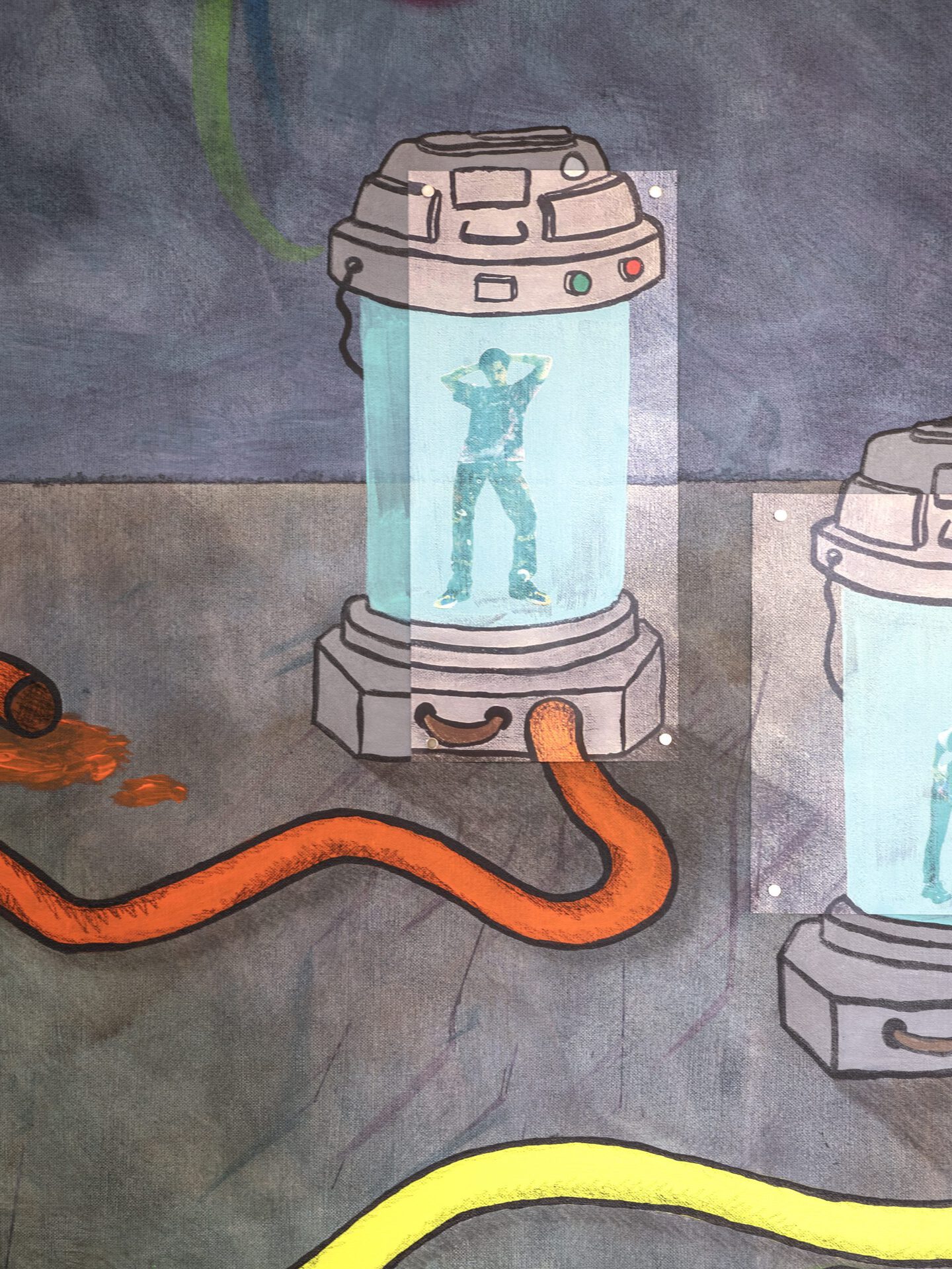 Chris Kauffmann, The Prequel of Something (or the Sequel), 2022, acrylic paint, color pencil, digital print on canvas, 140 x 180 cm (Detail)