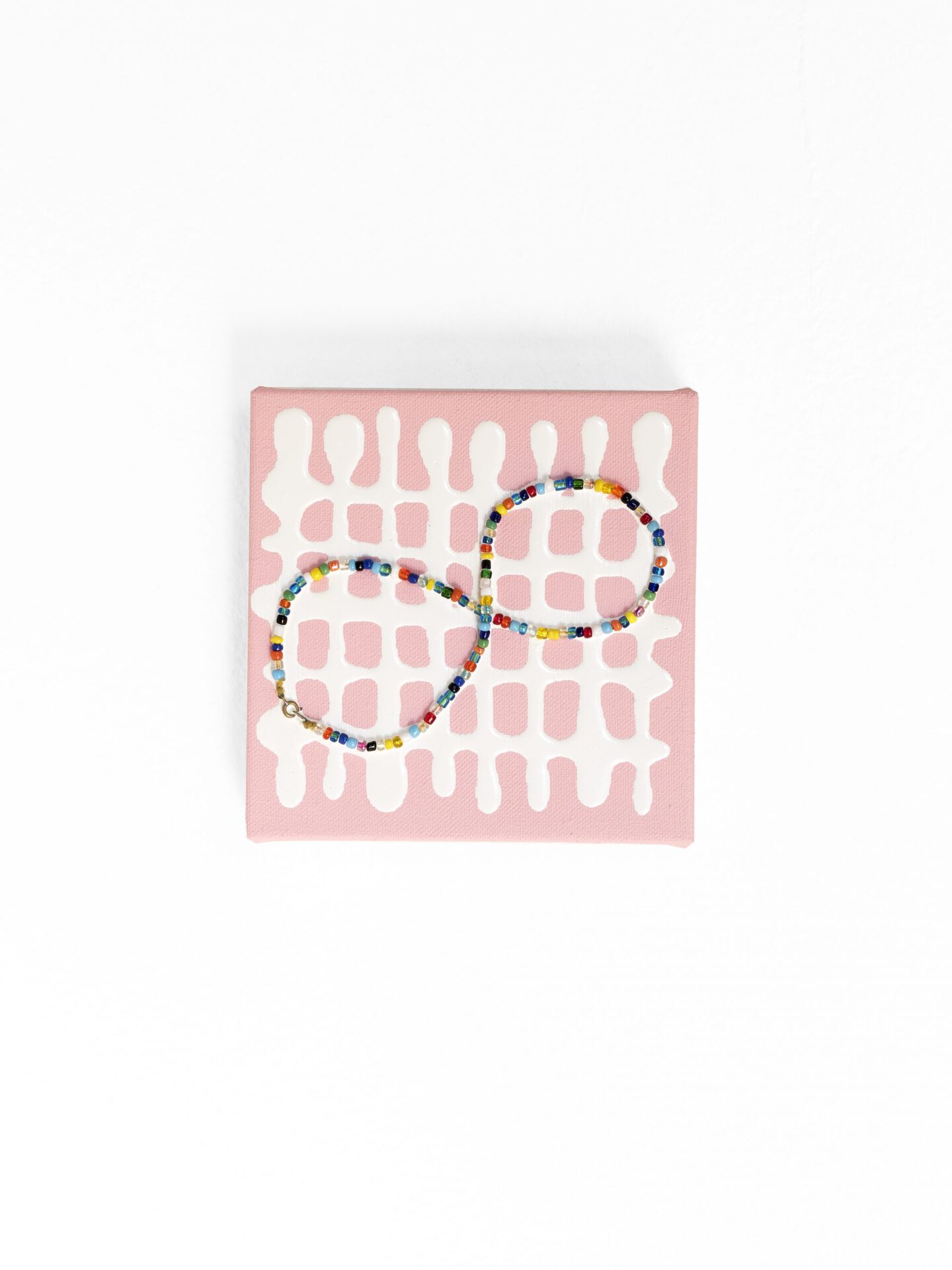 Sarah Benslimane, BFF 4ever, 2022, necklace, acrylic on canvas, 15 x 15 cm