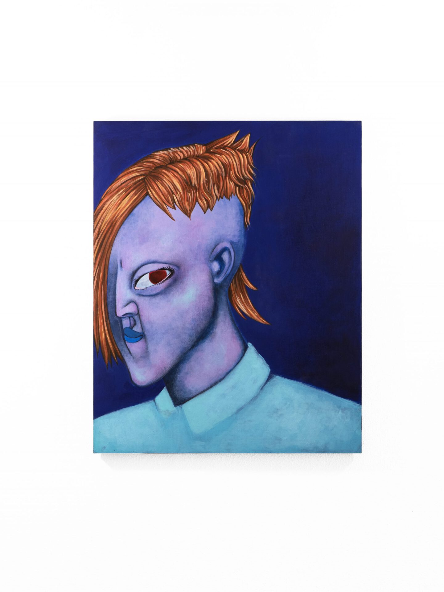 Jeremy, Read in Blue, 2022, acrylic, color pencil on wood, 43 x 35 cm