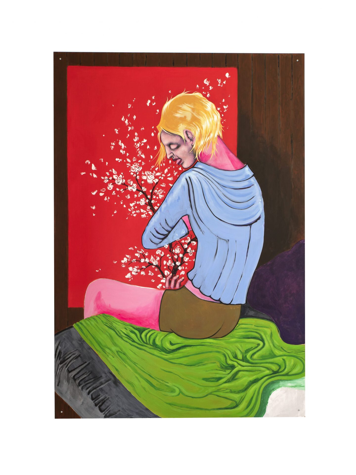 Jeremy, Petite Mort, 2022, acrylic paint, color pencil, gouache on wood, 159 x 109 cm