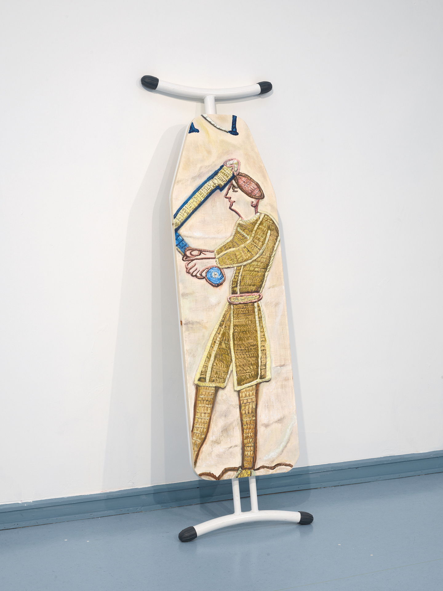 à-tête, Oil and oil chalk on canvas, wood, ironing board,158x32cm, 2022